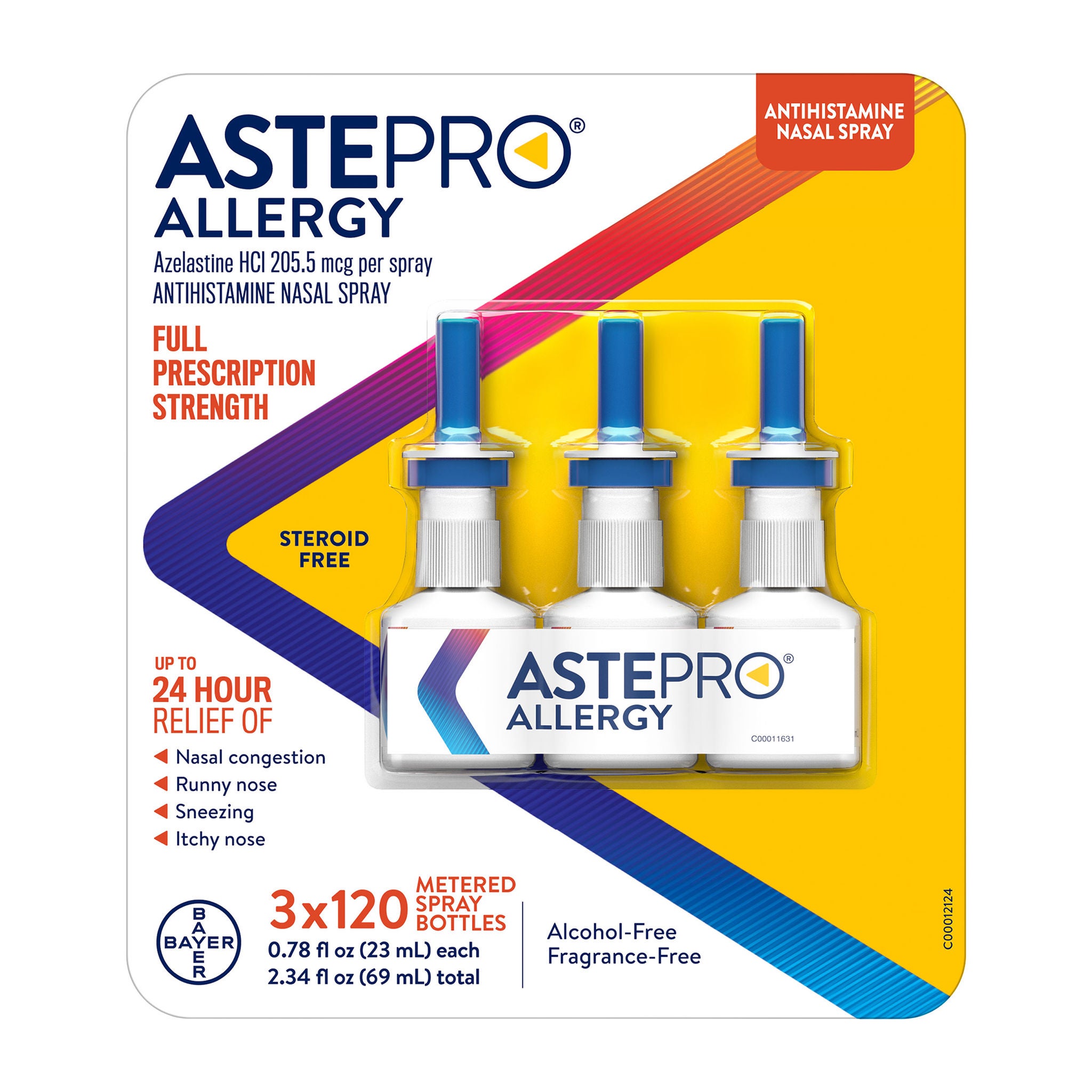 Astepro Allergy Steroid Free Antihistamine Nasal Spray, .78 fl oz each, 3 Bottles