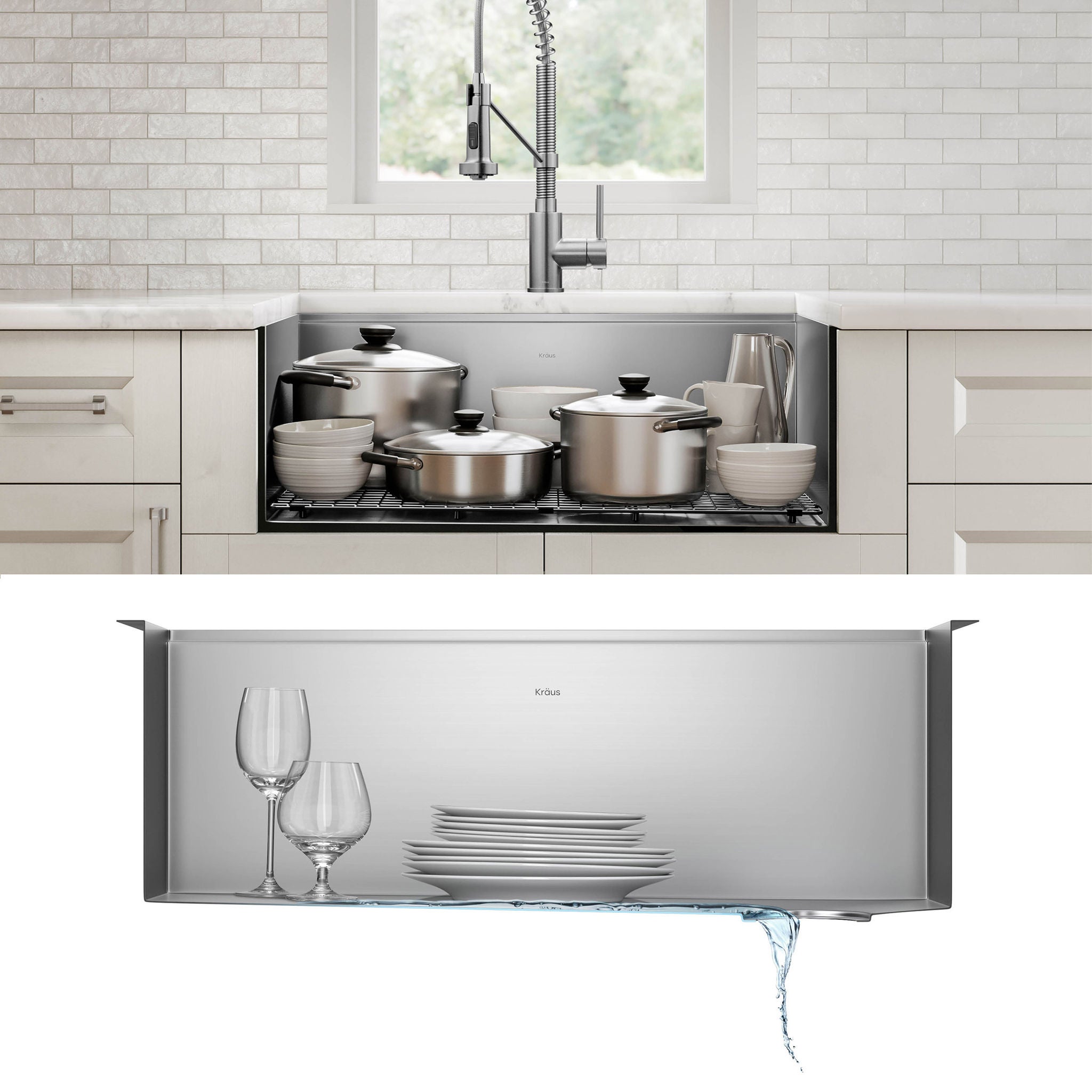 KRAUS Undermount Workstation Kitchen Sink with Pull Down Faucet