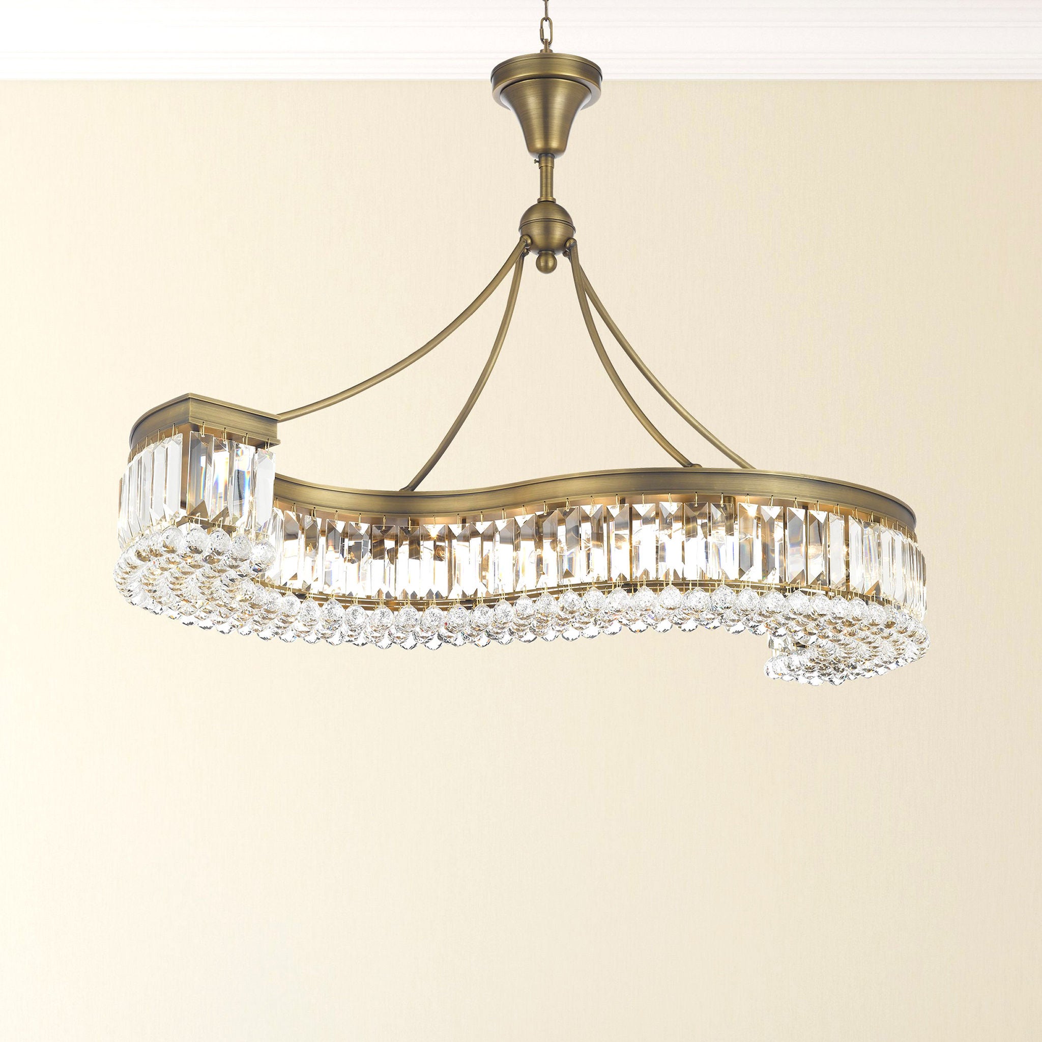 Lighting by Pecaso Athens Golden Bronze S-Shaped Chandelier with Heirloom Grandcut Crystal