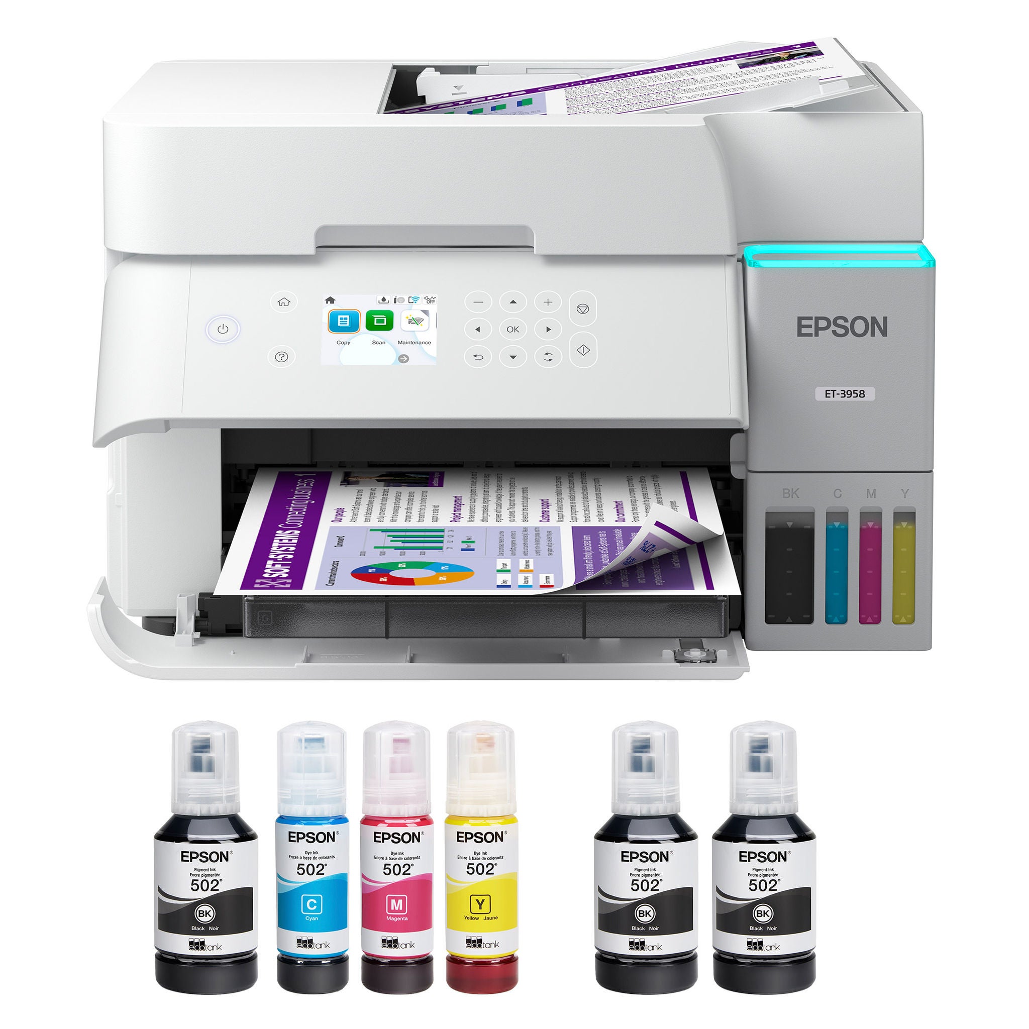 Epson EcoTank ET-3958 Wireless All-in-One Color Supertank Printer, White