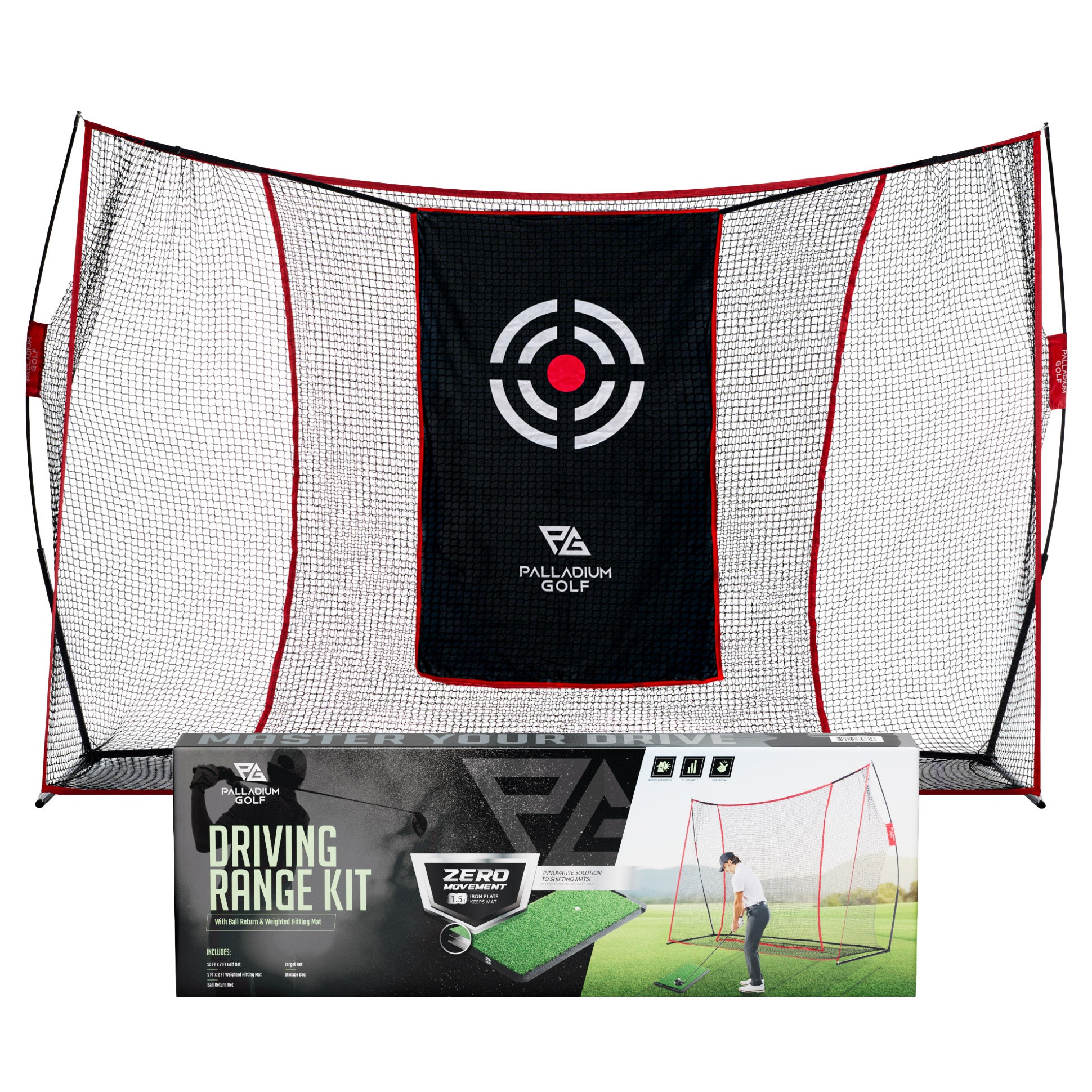 Palladium Golf Driving Range Kit with Durable Golf Practice Hitting Net and Weighted Mat
