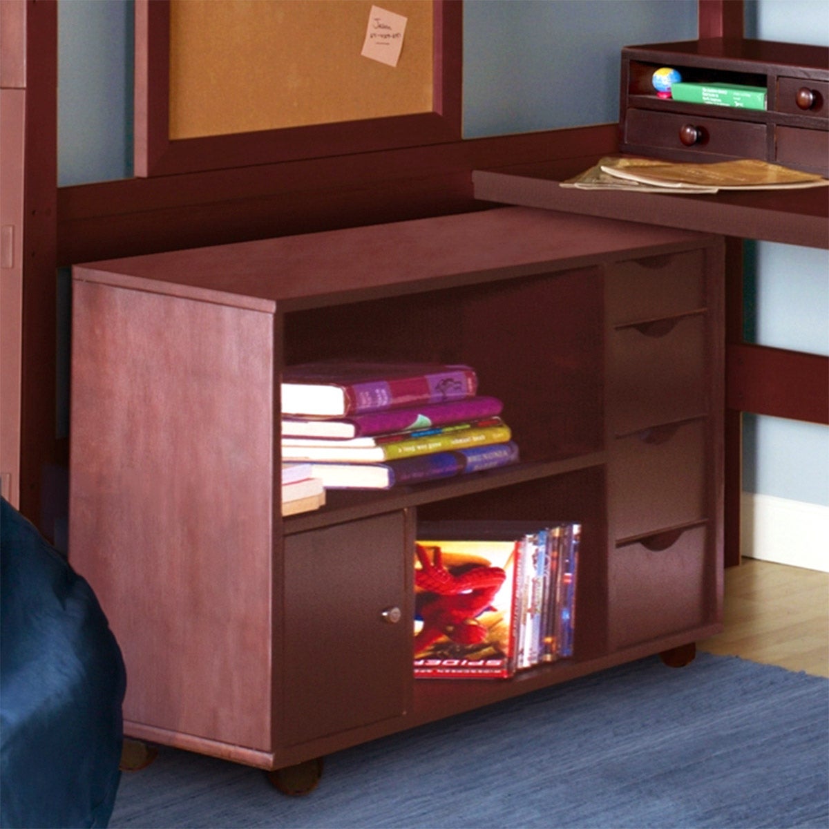 Tyler Full Study Loft Bed with Media Cart, Brown