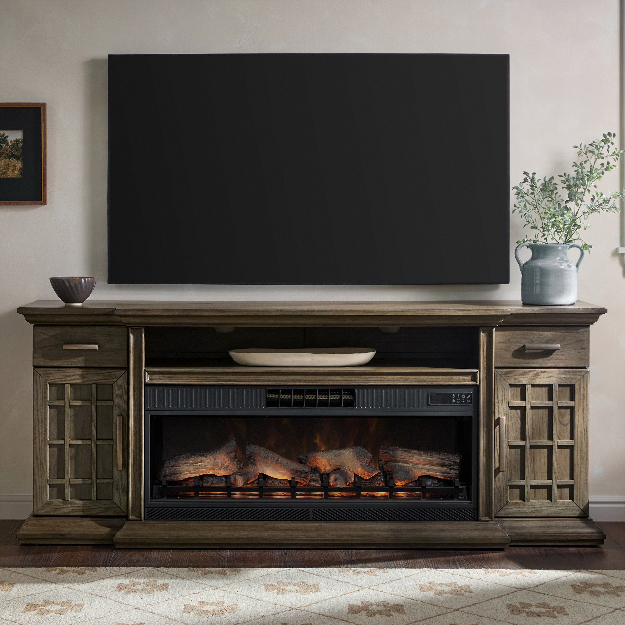 Tresanti Everett Console with ClassicFlame CoolGlow 2-in-1 Electric Fireplace and Fan
