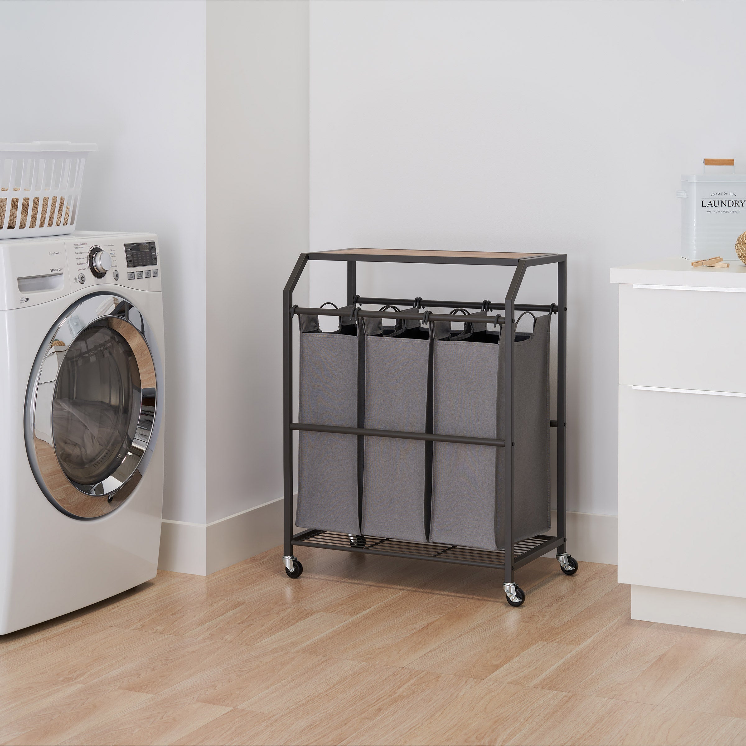 TRINITY 3-bag Laundry Cart with Flip-up Top