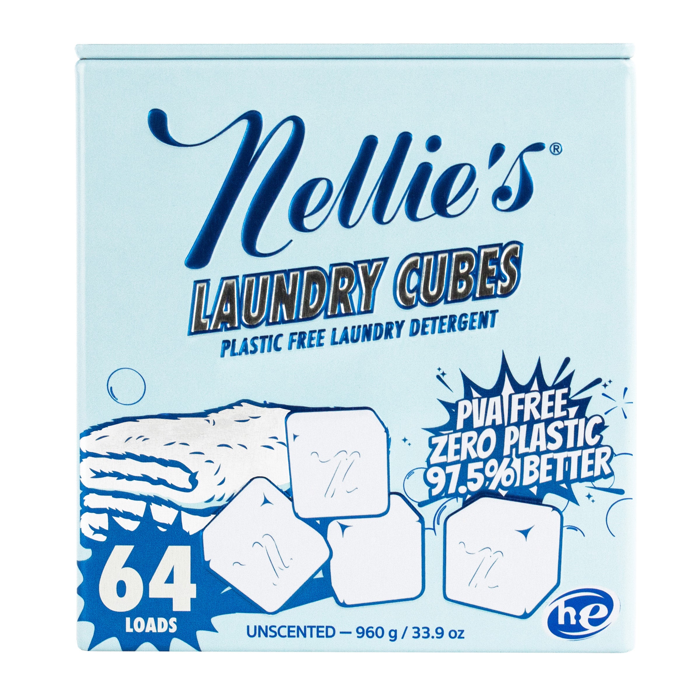Nellie's Laundry Detergent Cubes, Unscented, 128 Loads