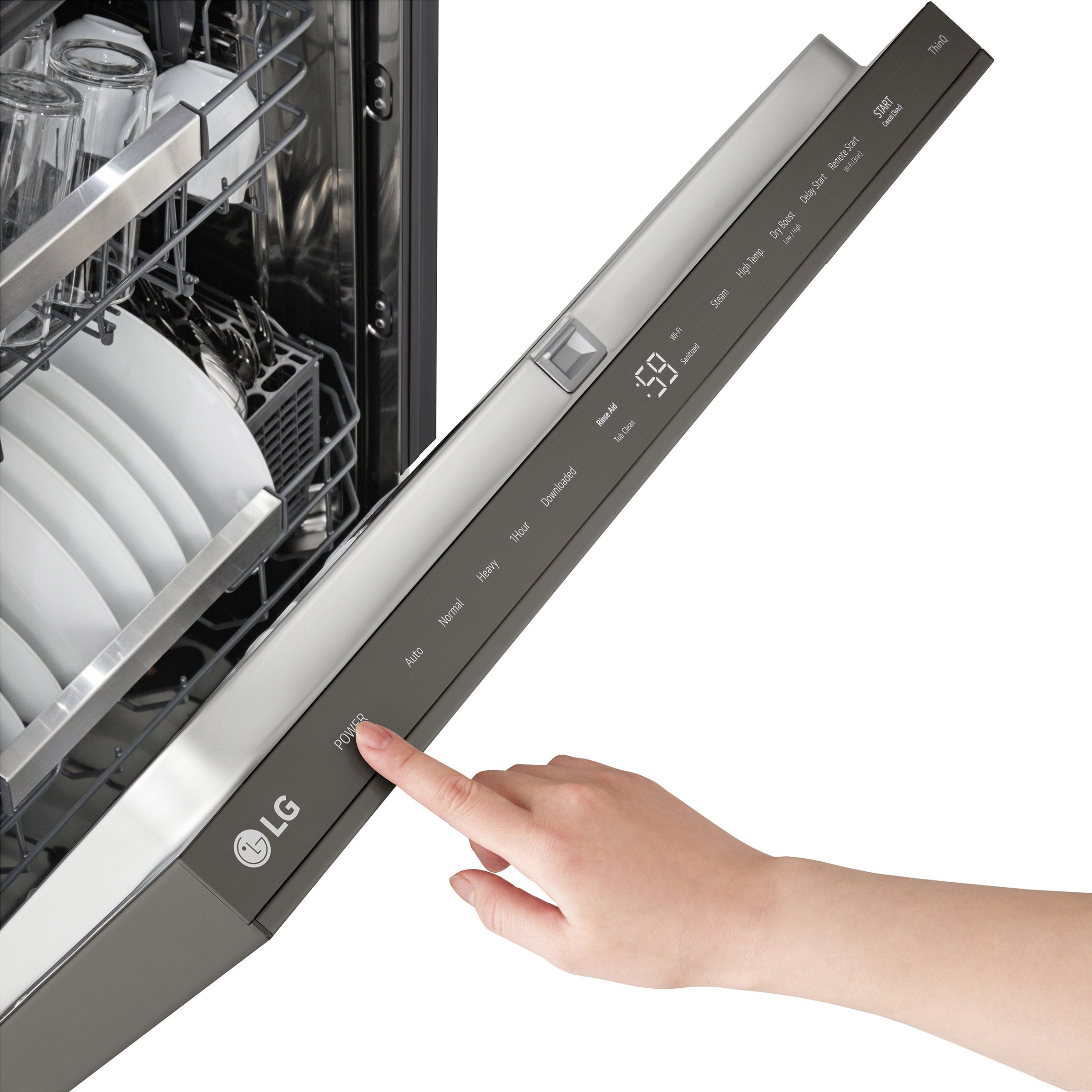 LG FlushFit Top Control Dishwasher 1-Hour Wash and Dry Cycle with Pocket Handle