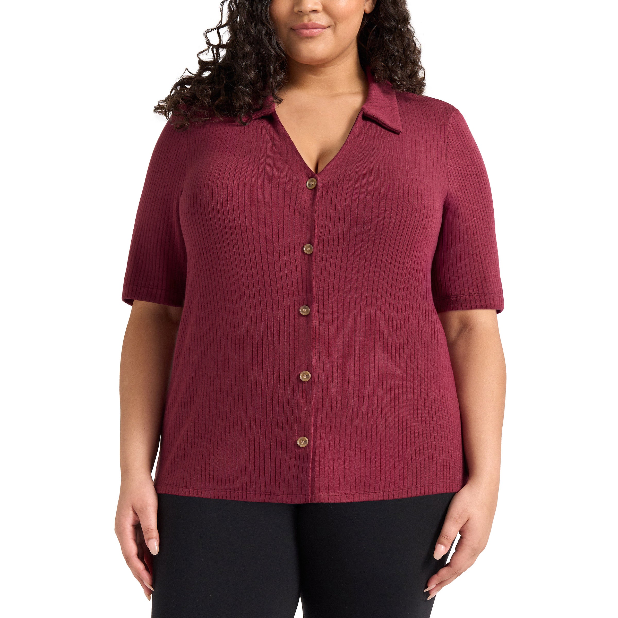 Matty M Women's Ribbed Button Front Top