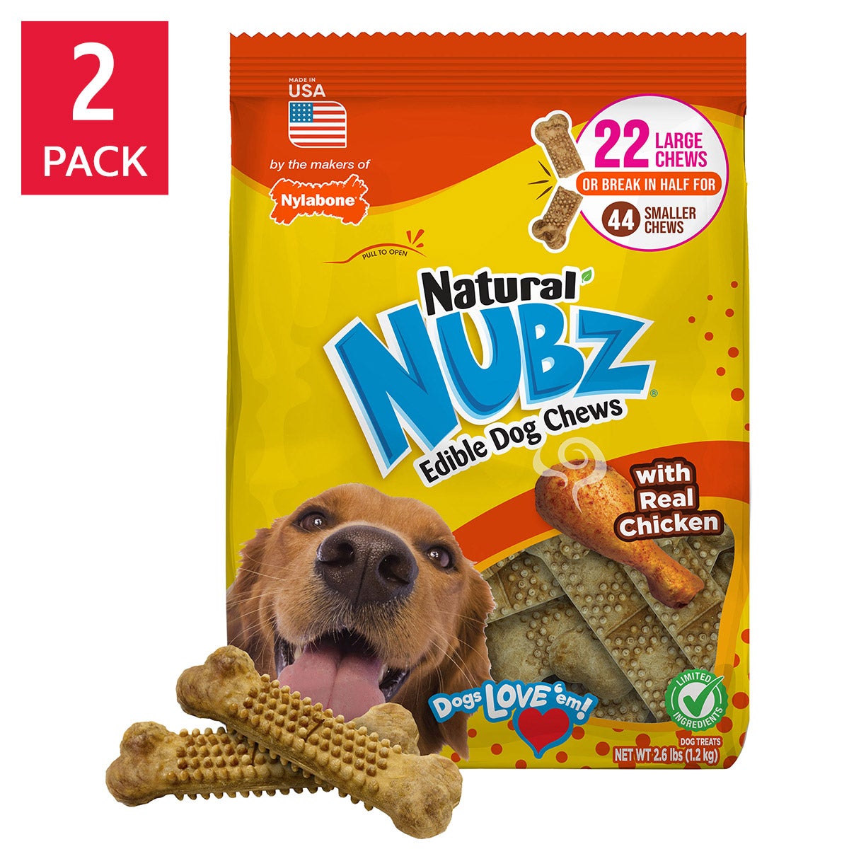 Nylabone NUBZ Dog Chews, 22-count, 2-pack