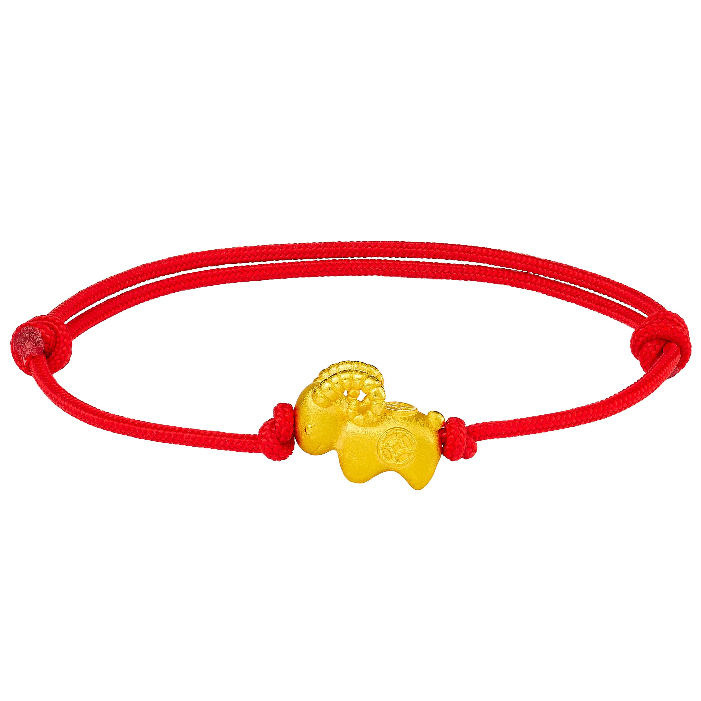 24kt Yellow Gold Goat on Red Nylon Bracelet