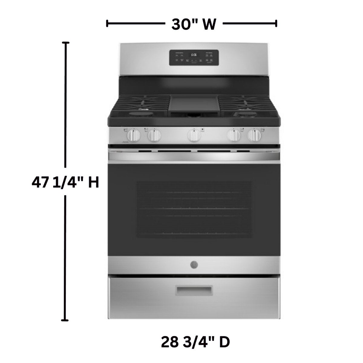 GE 30" 5.0 cu. ft. GAS Free-Standing Range with Center Oval Burner, Edge-to-Edge Cooktop