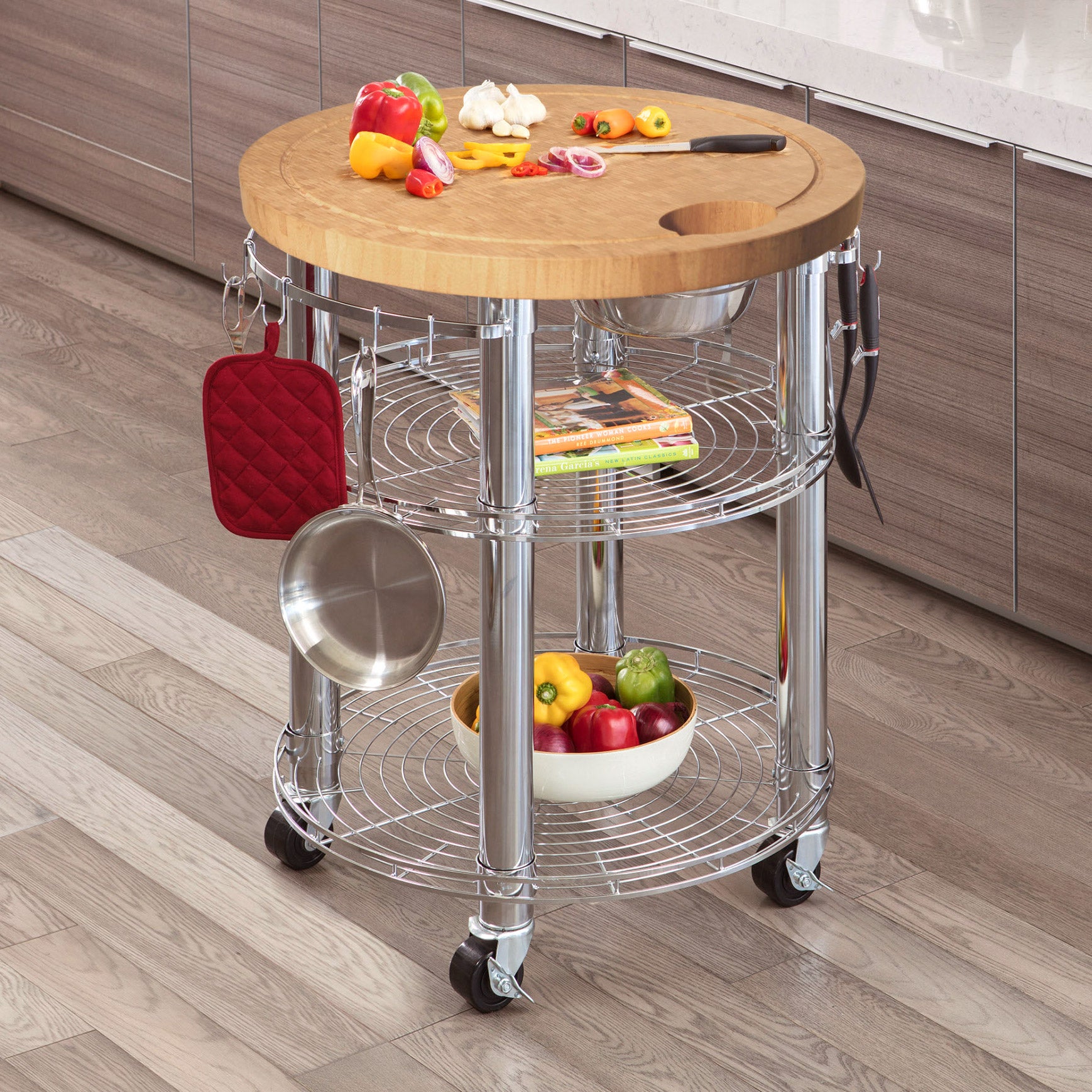 Seville Classics Bamboo Round Kitchen Cart
