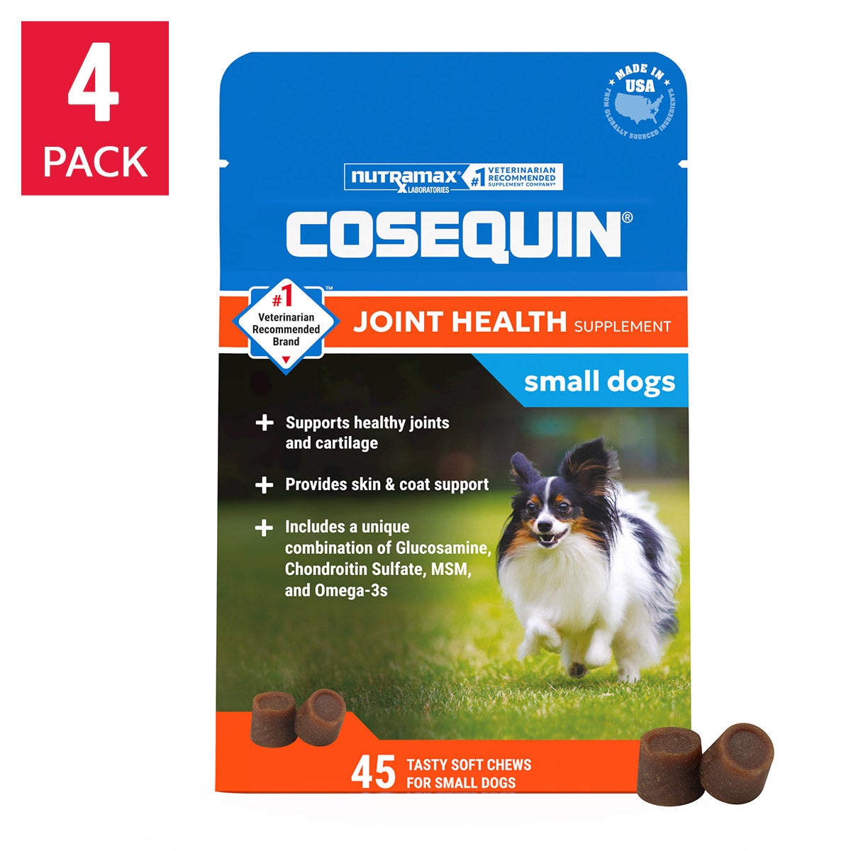 Cosequin Minis with MSM Plus Omega-3's Joint Health Supplement for Dogs, 45ct Soft Chews, 4-pack