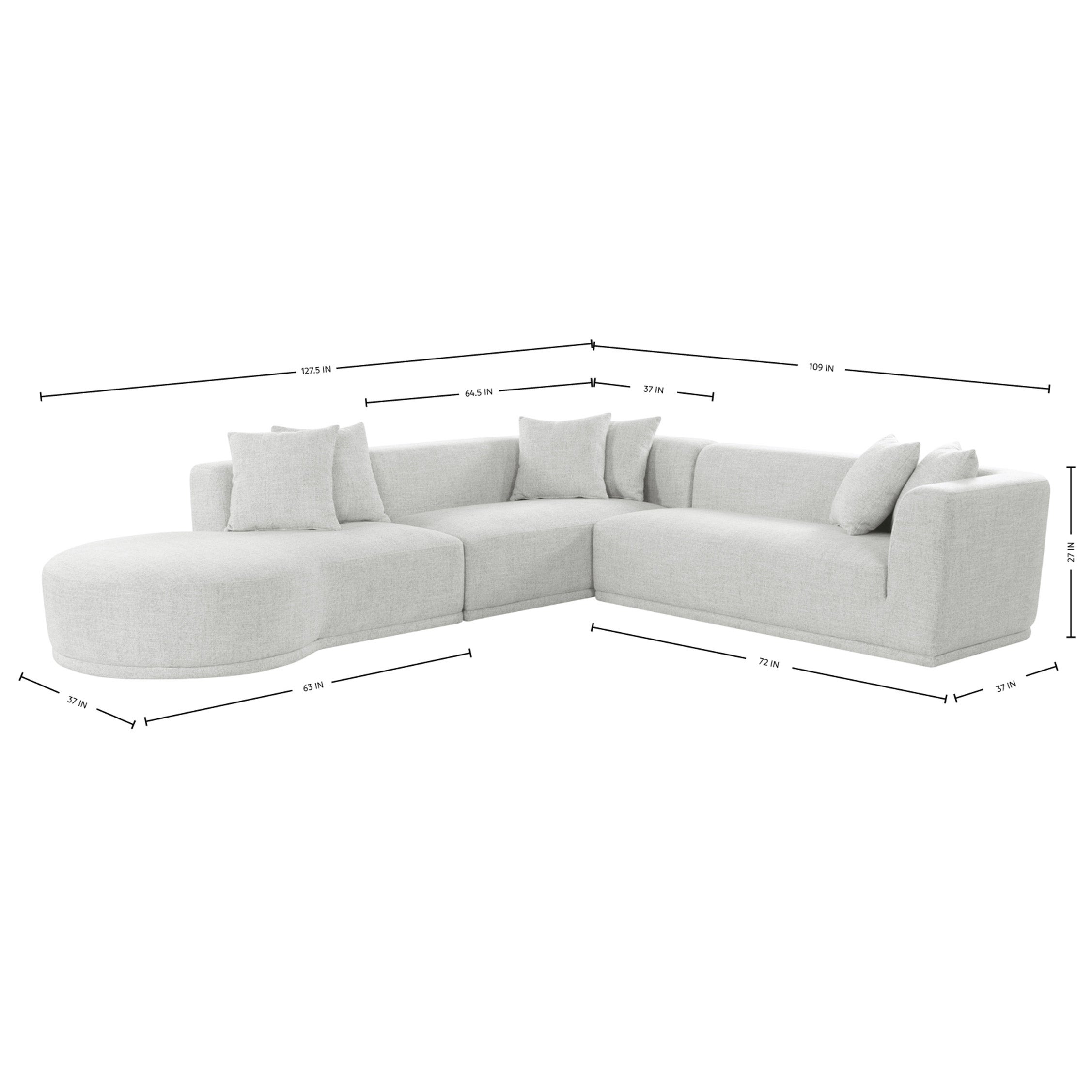 Perkins 3-piece Fabric Sectional, Light Gray