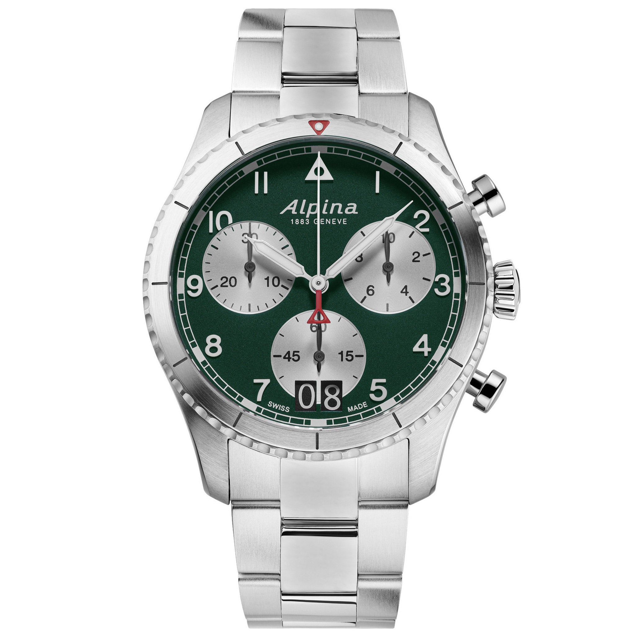 Alpina Startimer Pilot Big Date Stainless Steel Green Dial Men's Quartz Watch, 41mm