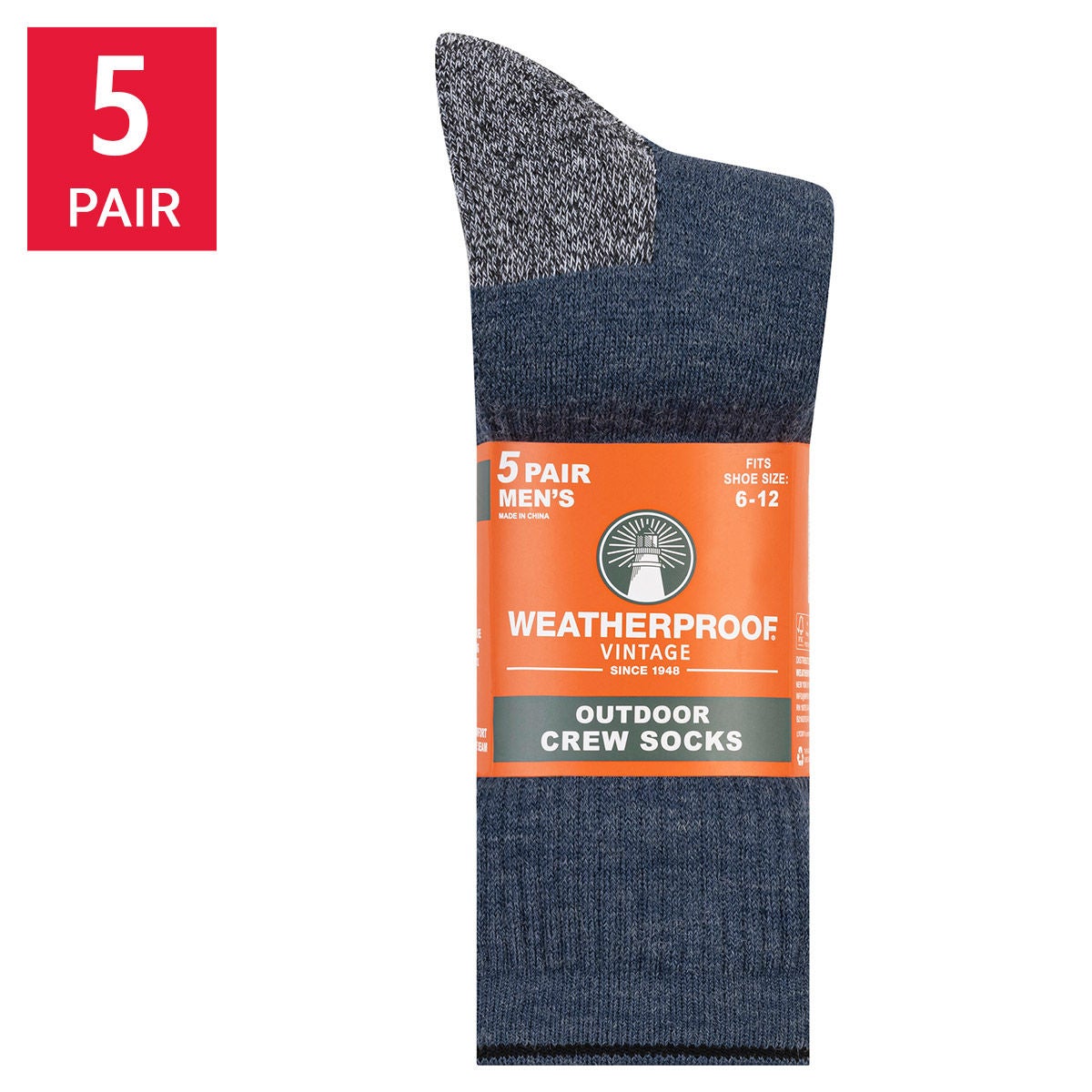 Weatherproof Vintage Men's Outdoor Crew Sock, 5-pair
