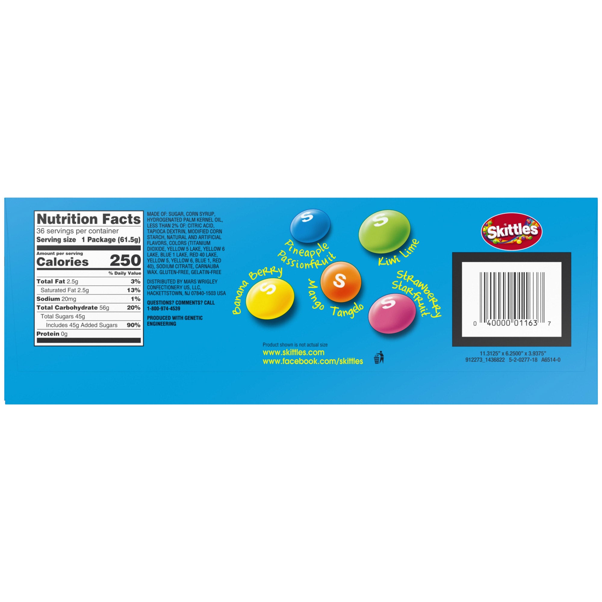 Skittles Bite Size Candy, Tropical, 2.17 oz, 36-count