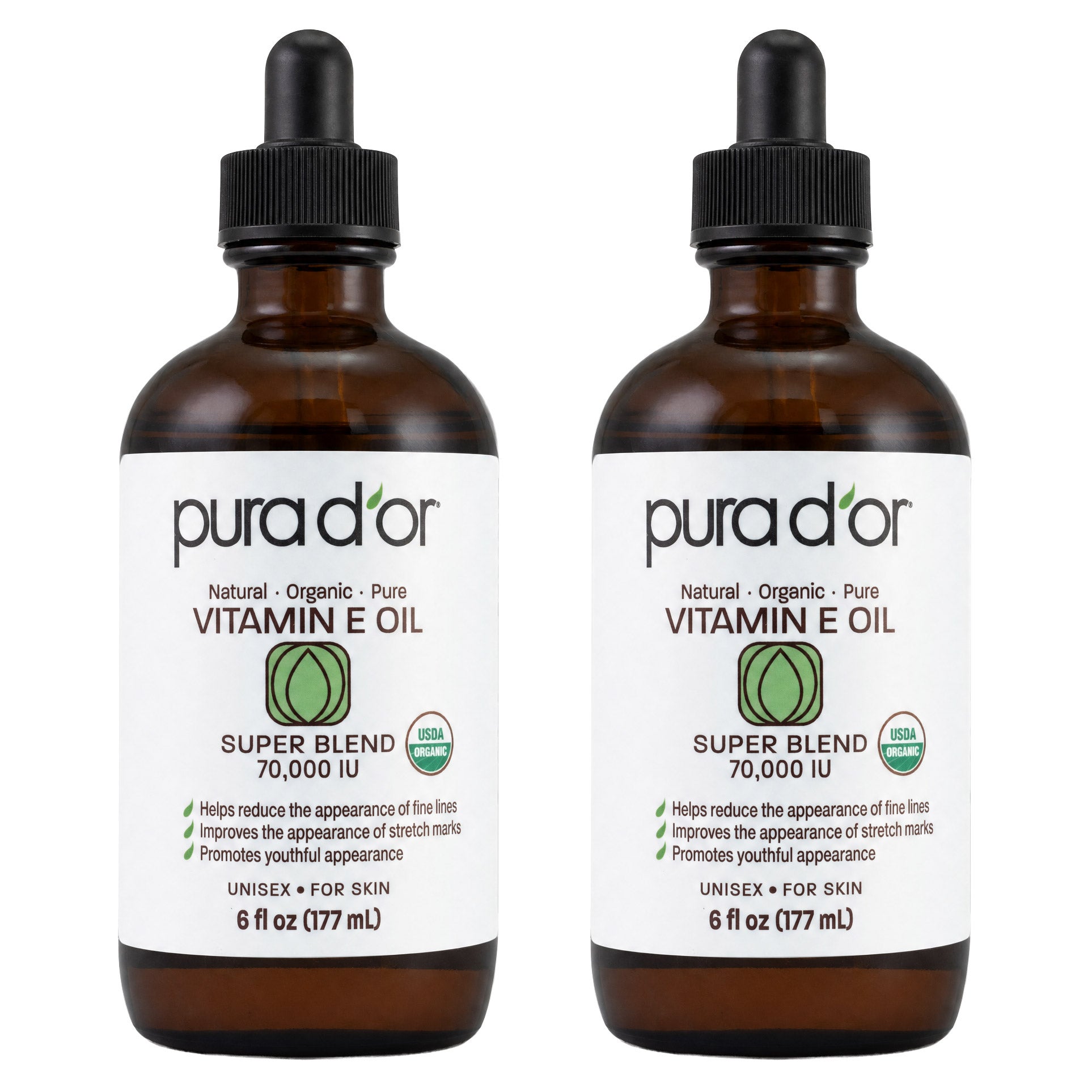 pura d'or Vitamin E Oil, 6 fl oz, 2-pack