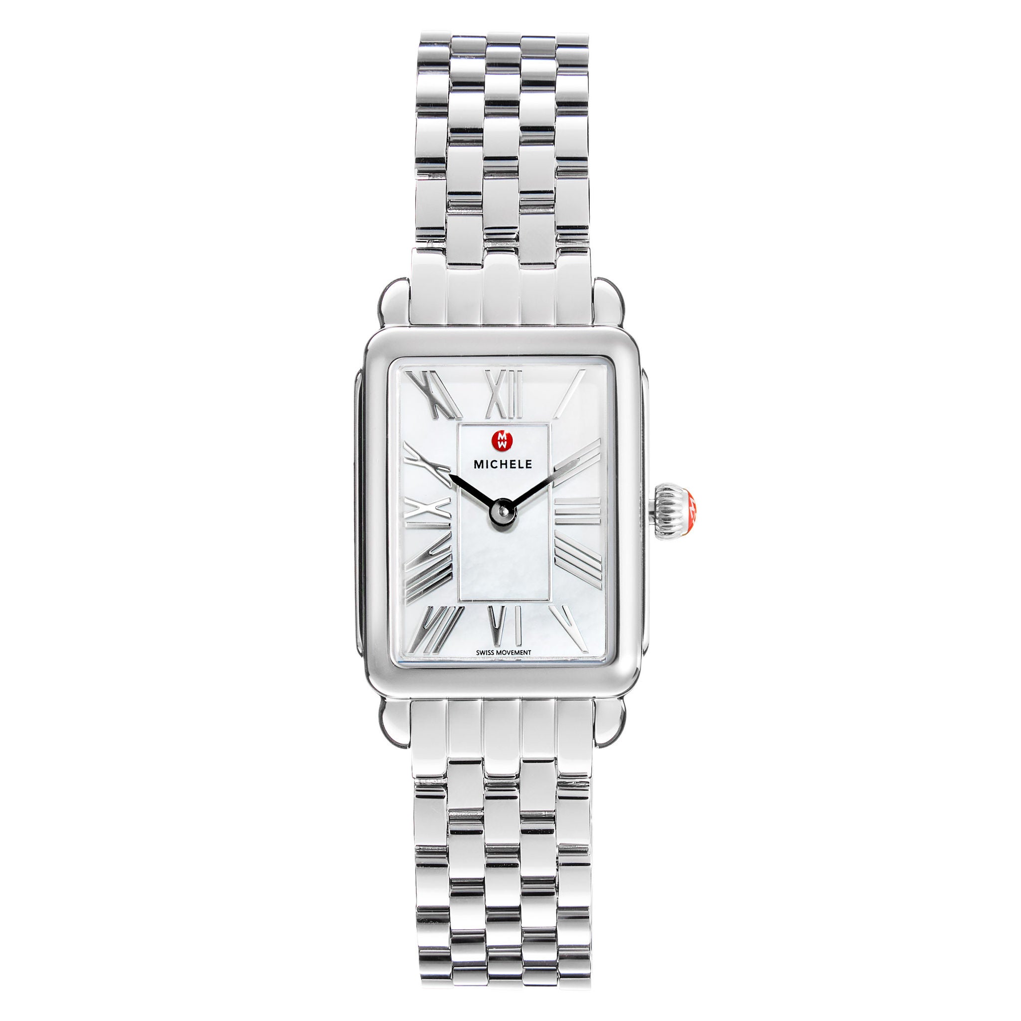 Michele Deco Park Stainless Steel White Dial Quartz Women's Watch, 29mm