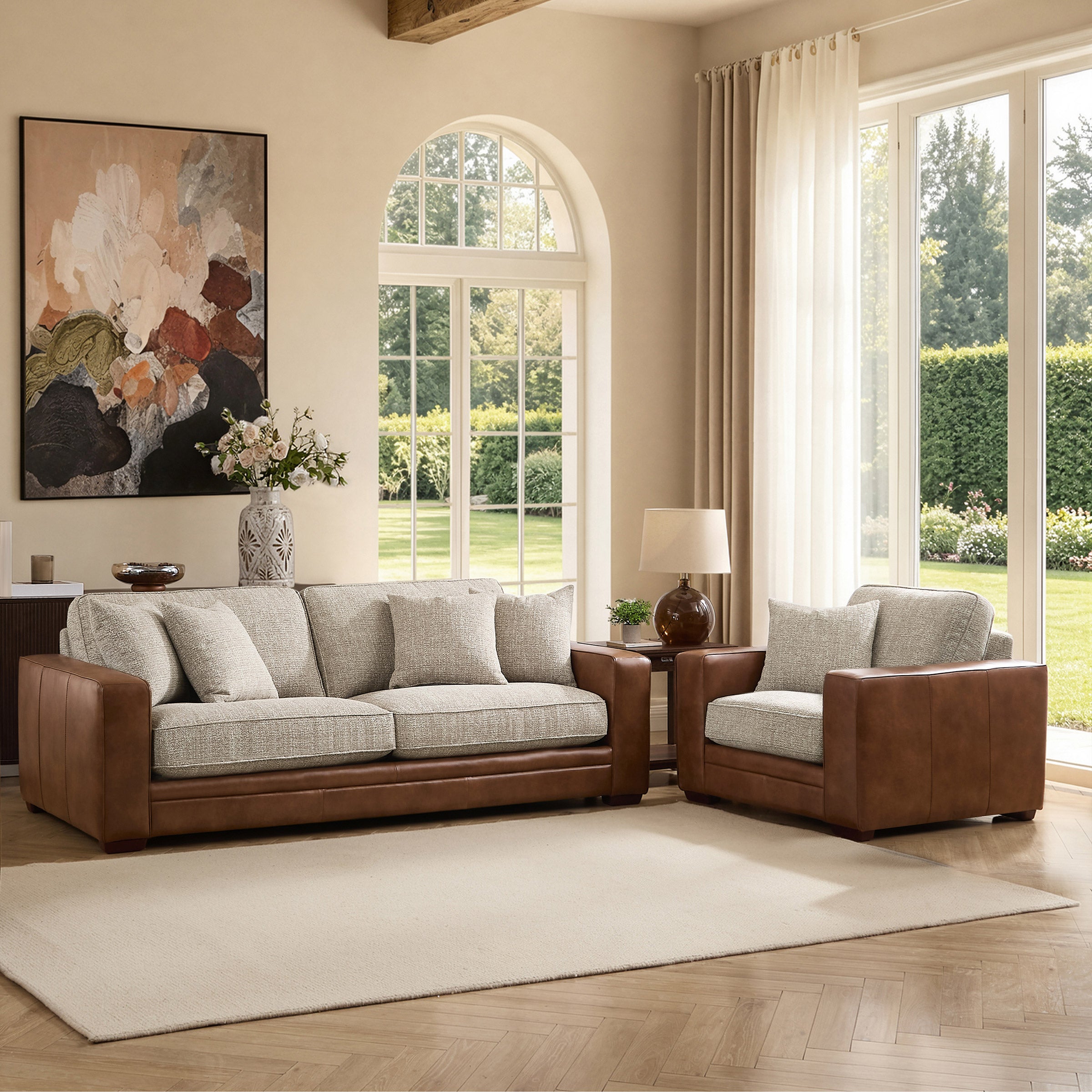 Mitchell 2-piece Top Grain Leather Sofa and Chair, Brown