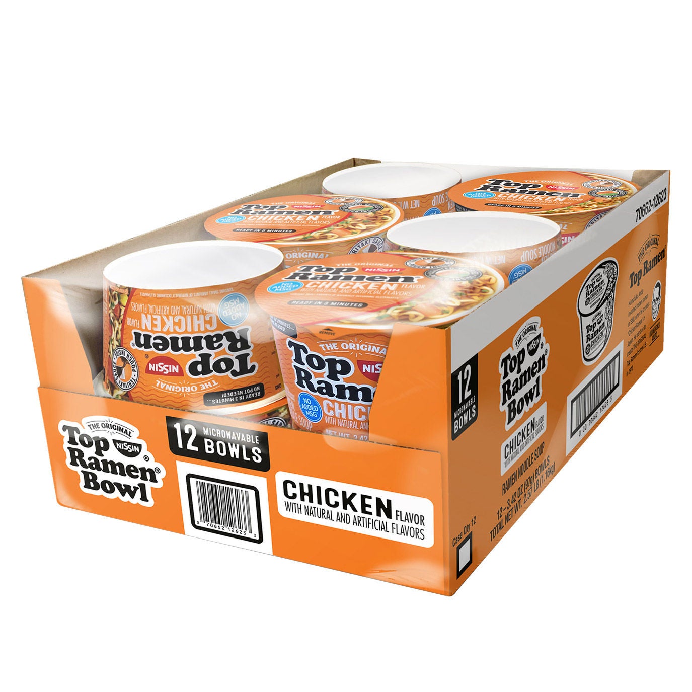 Nissin Top Ramen Bowl, Chicken, 3.42 oz, 12-count