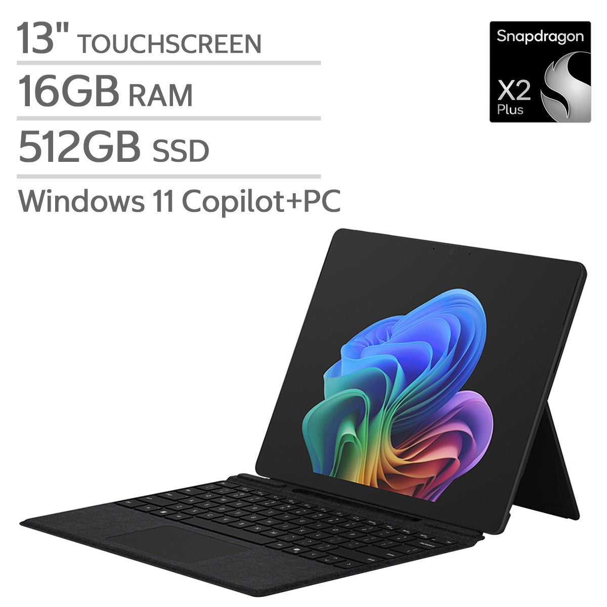 Microsoft Surface Pro Copilot+ PC 13"- Qualcomm Snapdragon X2 Plus (10 Core) Processor - PixelSense 2880 x 1920 Touchscreen - Windows 11 - 16GB RAM - 512GB SSD