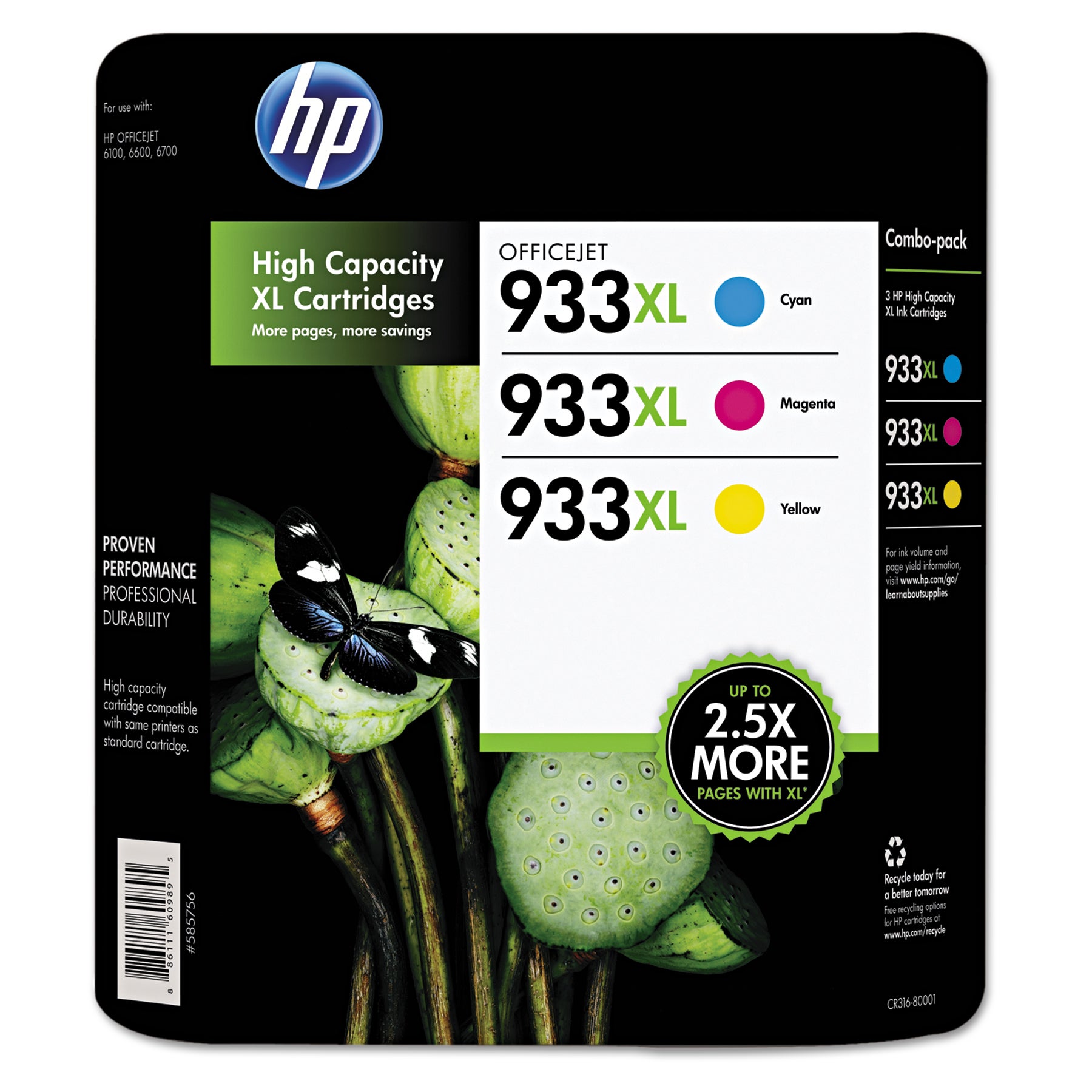 HP 933XL High Yield Ink Cartridge, Tri-Color Pack
