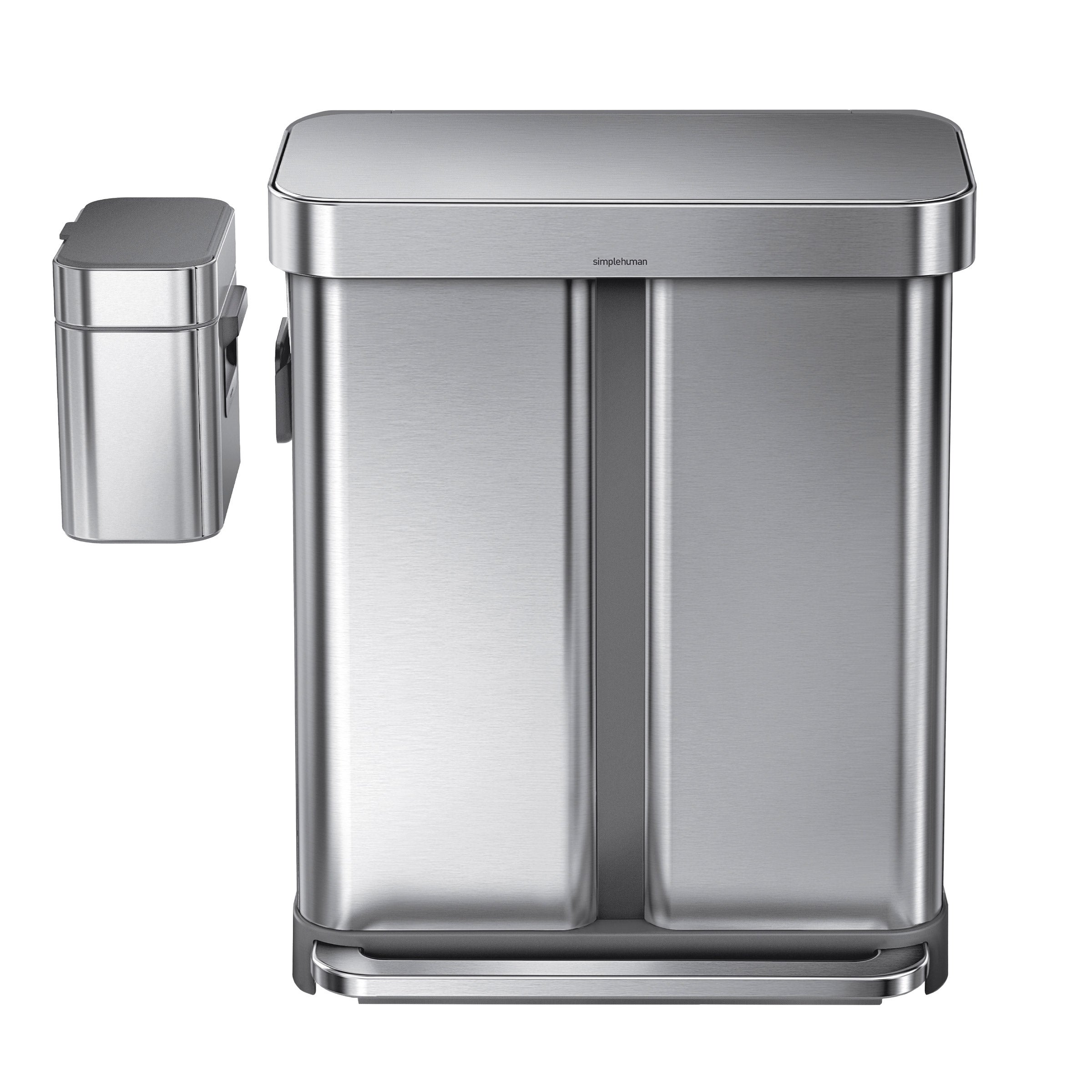 simplehuman 58L Dual Compartment Step Can with Compost Caddy and Code H Liners, 60-pack