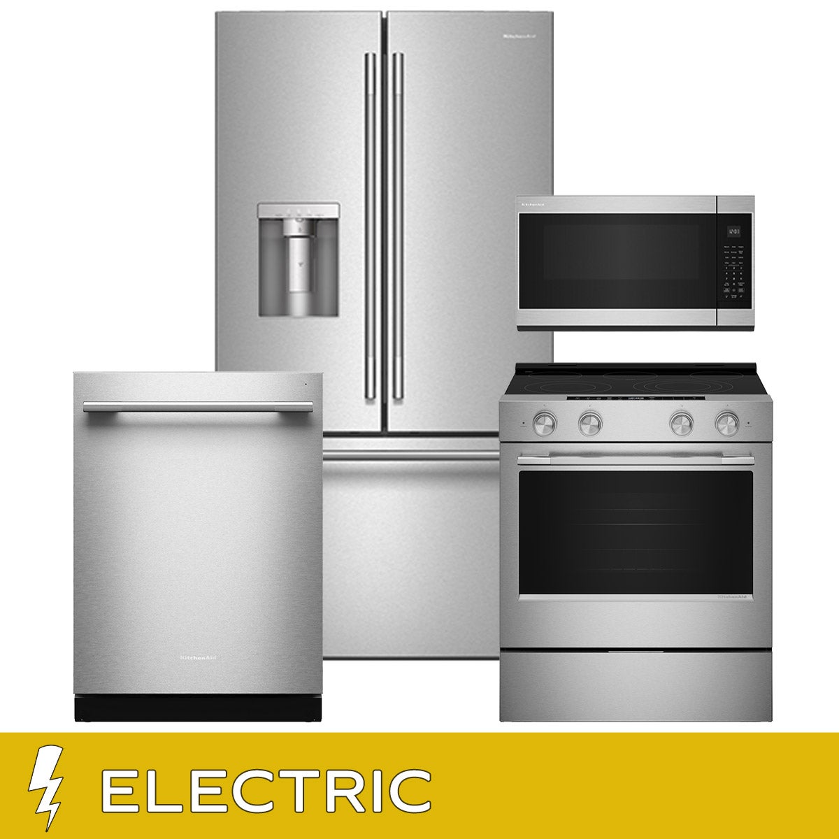 KitchenAid 4-piece Electric Kitchen Suite with Standard Depth French Door Refrigerator