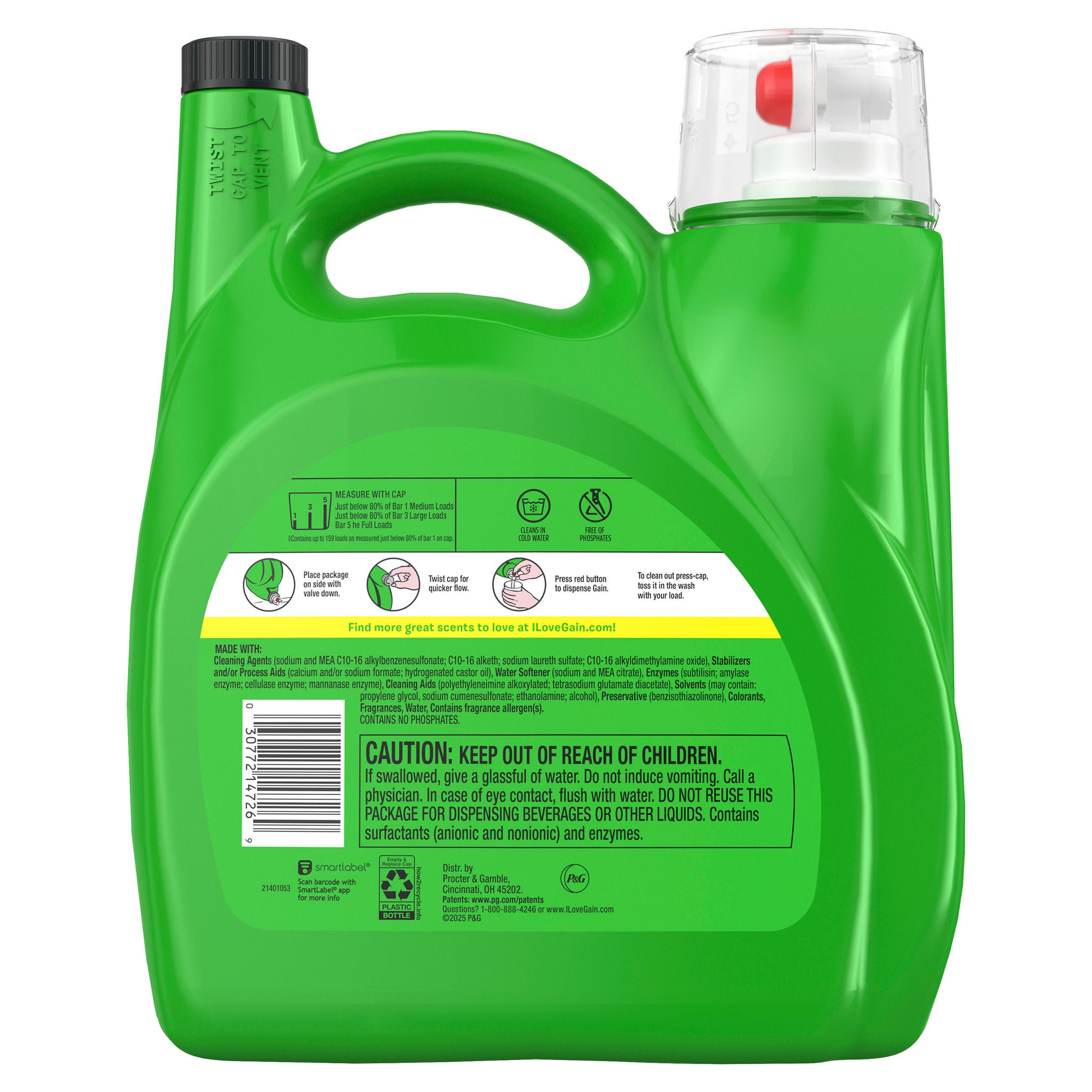 Gain +Oxi Liquid Laundry Detergent, Original, 159 Loads, 170 fl oz