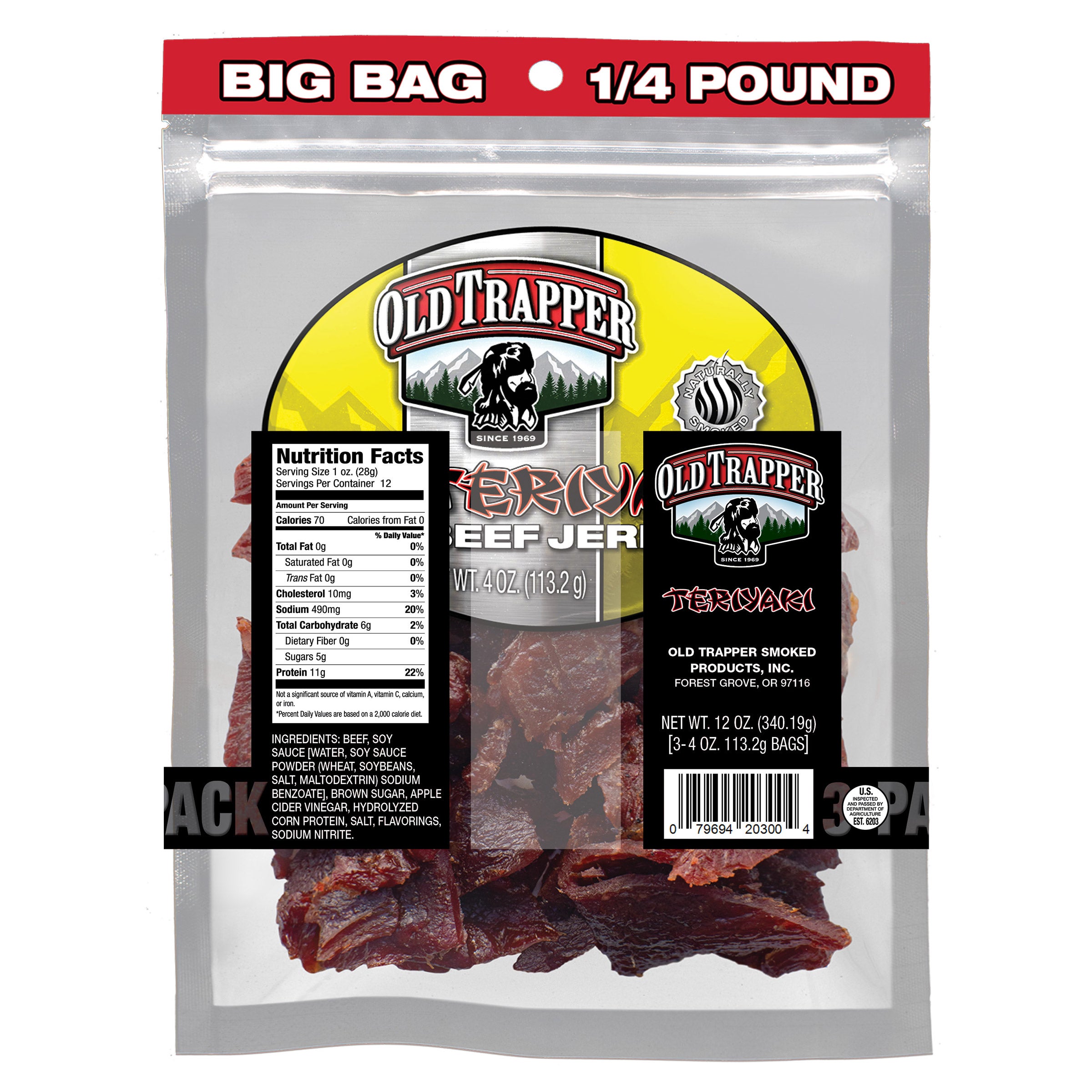 Old Trapper Beef Jerky 4 oz, 3-count