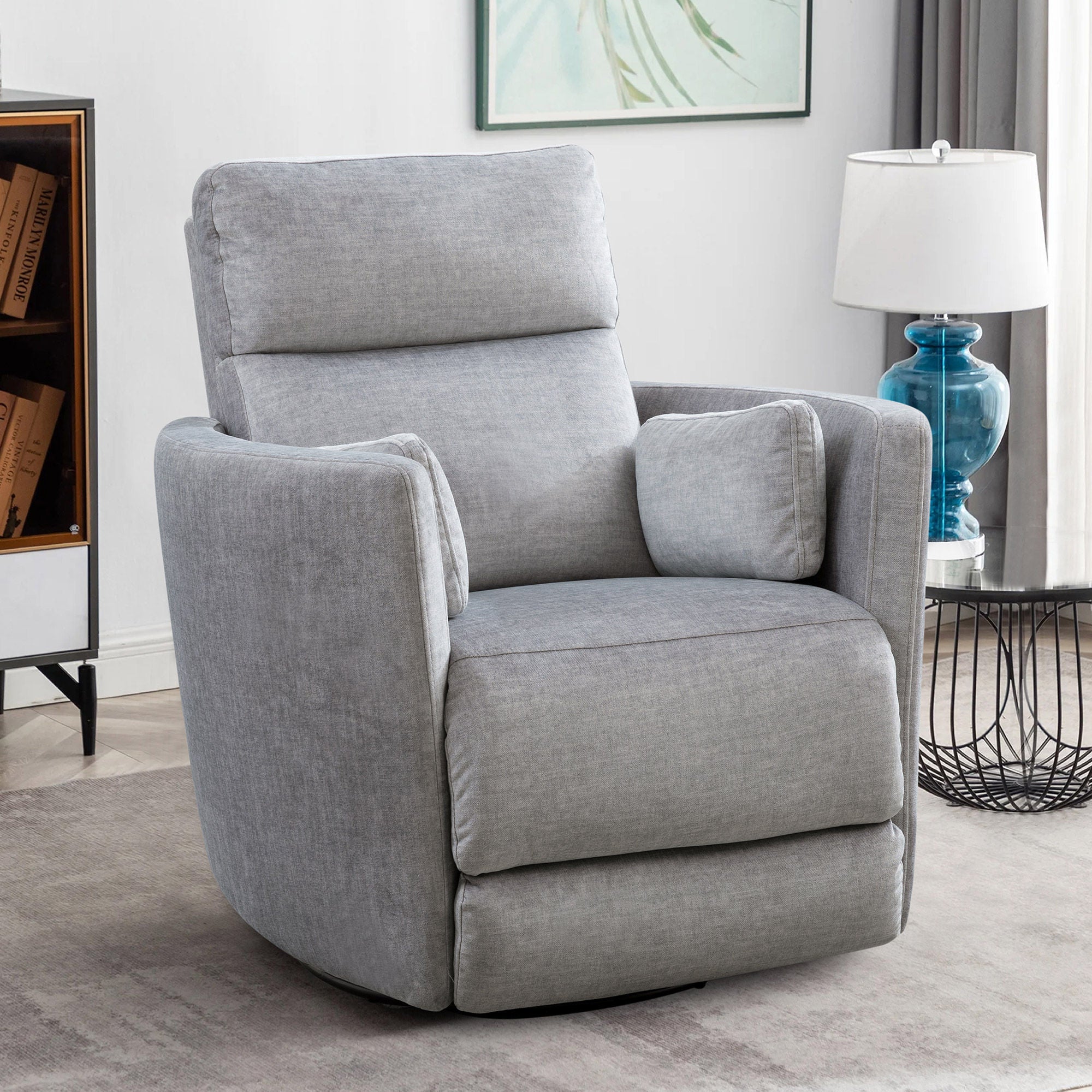 Darcy Fabric Power Swivel Glider Recliner with Power Headrest