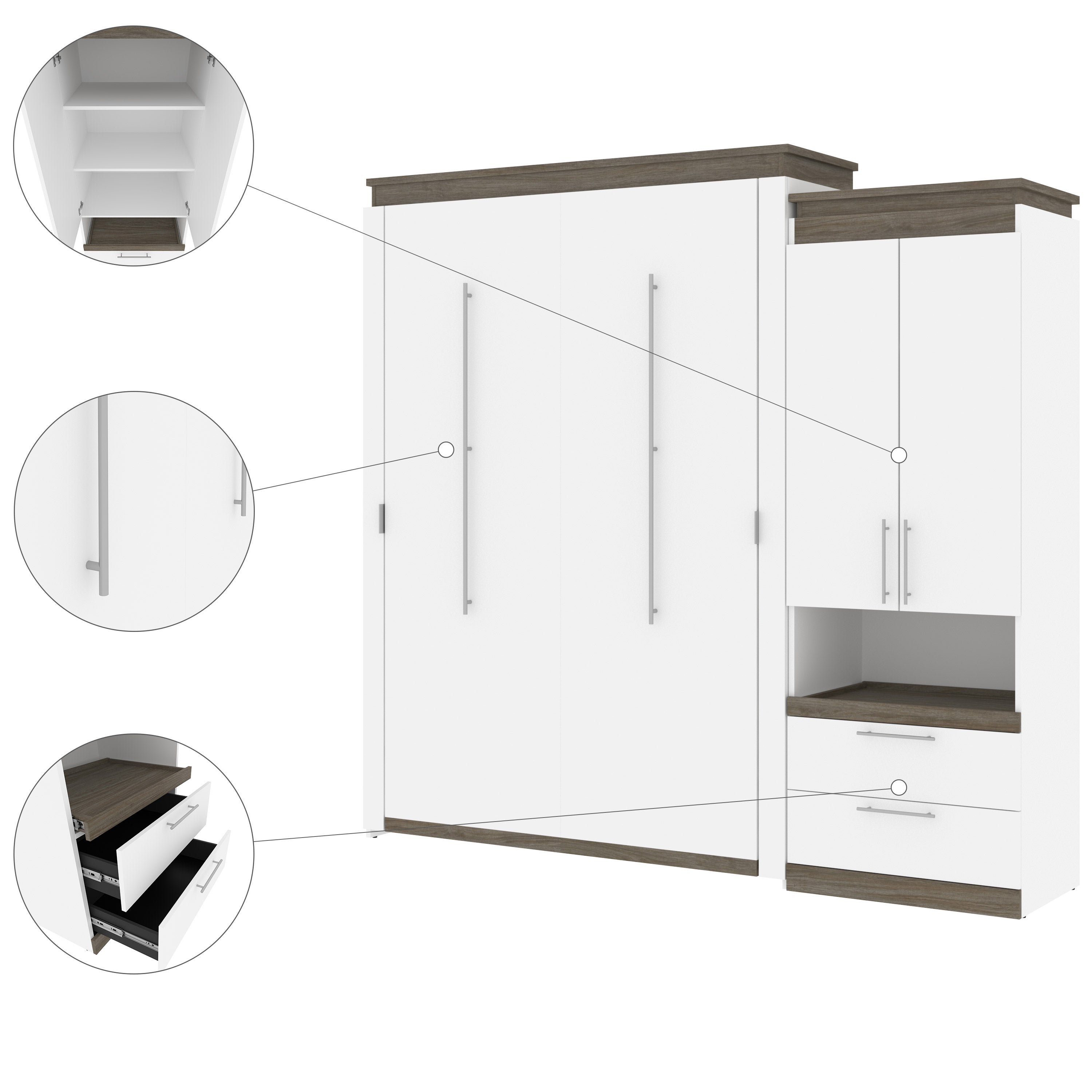 Orion Queen Wall Bed with Storage Cabinet and Nightstand