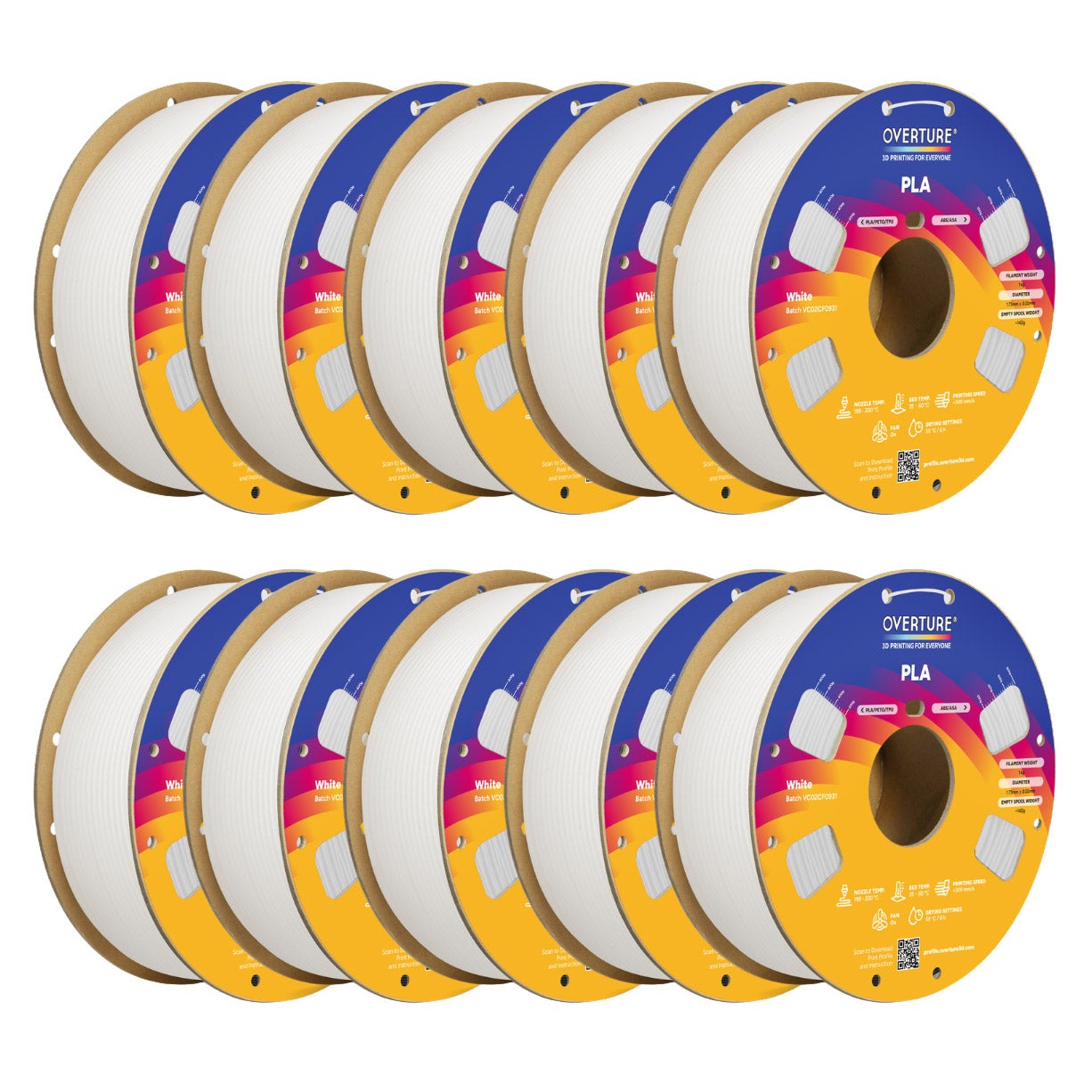 Overture PLA 10-pack 1kg Spools 3D Printing Filament