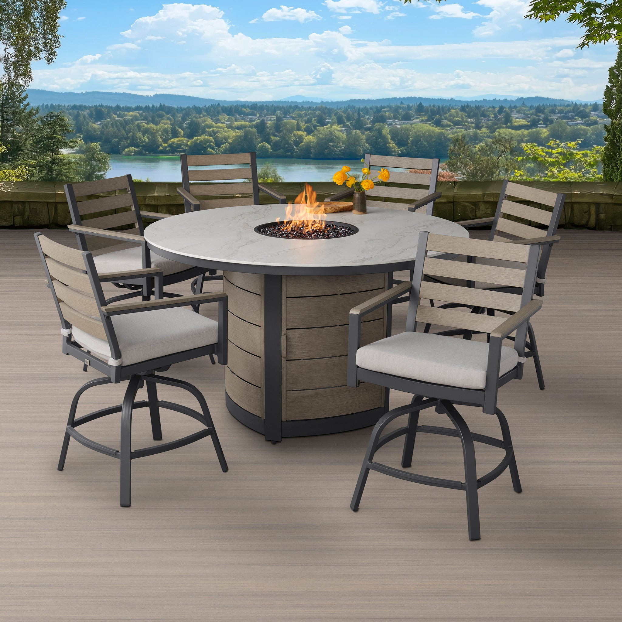 Agio Nicolet 7-piece Fire Outdoor Patio High Dining Set