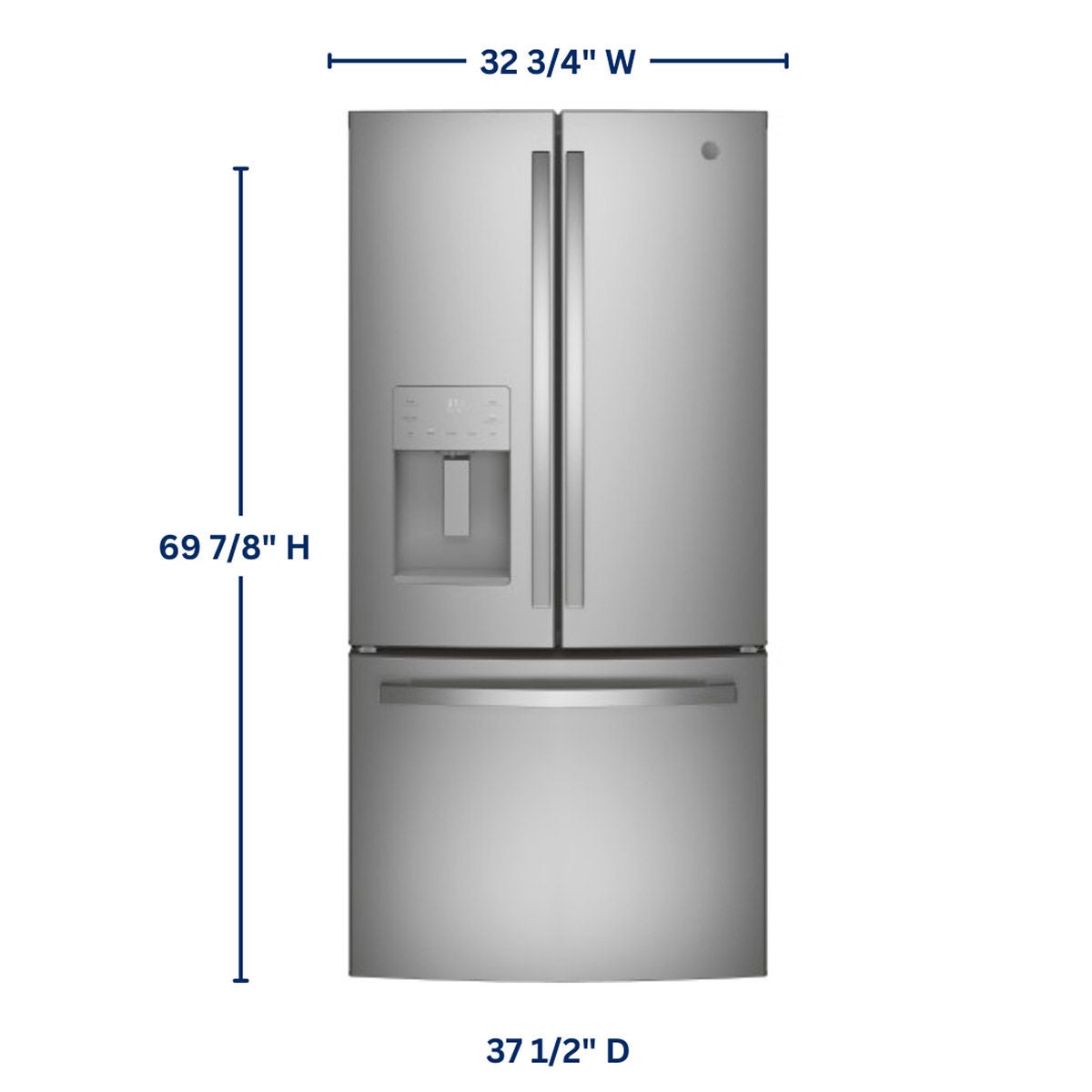 GE 23.7 cu. ft. Standard Depth 3-Door French-Door Refrigerator with Internal Ice Maker, Compact 33" Width