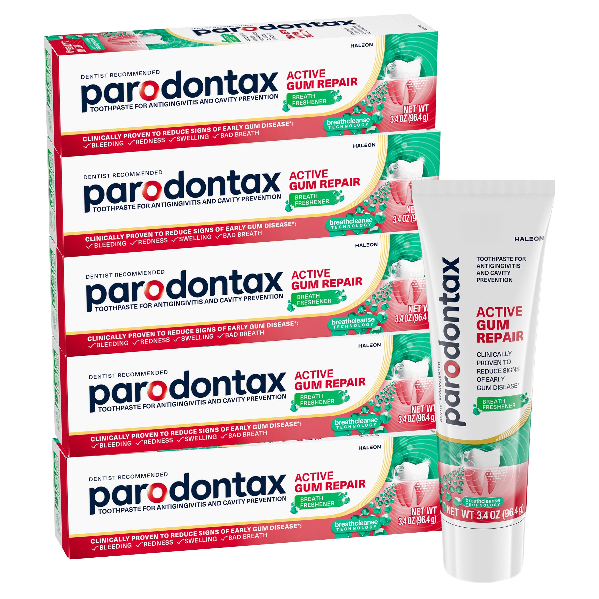 parodontax Active Gum Repair Breath Freshener Toothpaste, 3.4 oz, 5-pack
