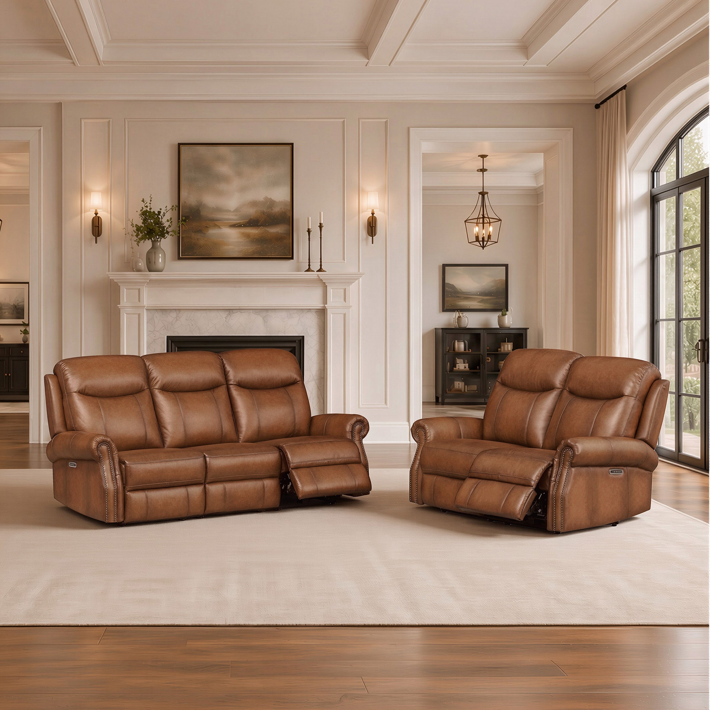 Grayson 2-piece Leather Power Reclining Set with Power Headrests and Lumbar - Sofa and Loveseat