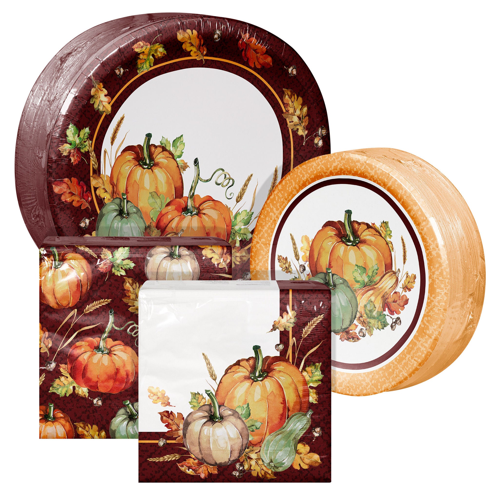 Artstyle Oval Paper Plate & Napkin Bundle, Pumpkin Harvest, 200-count