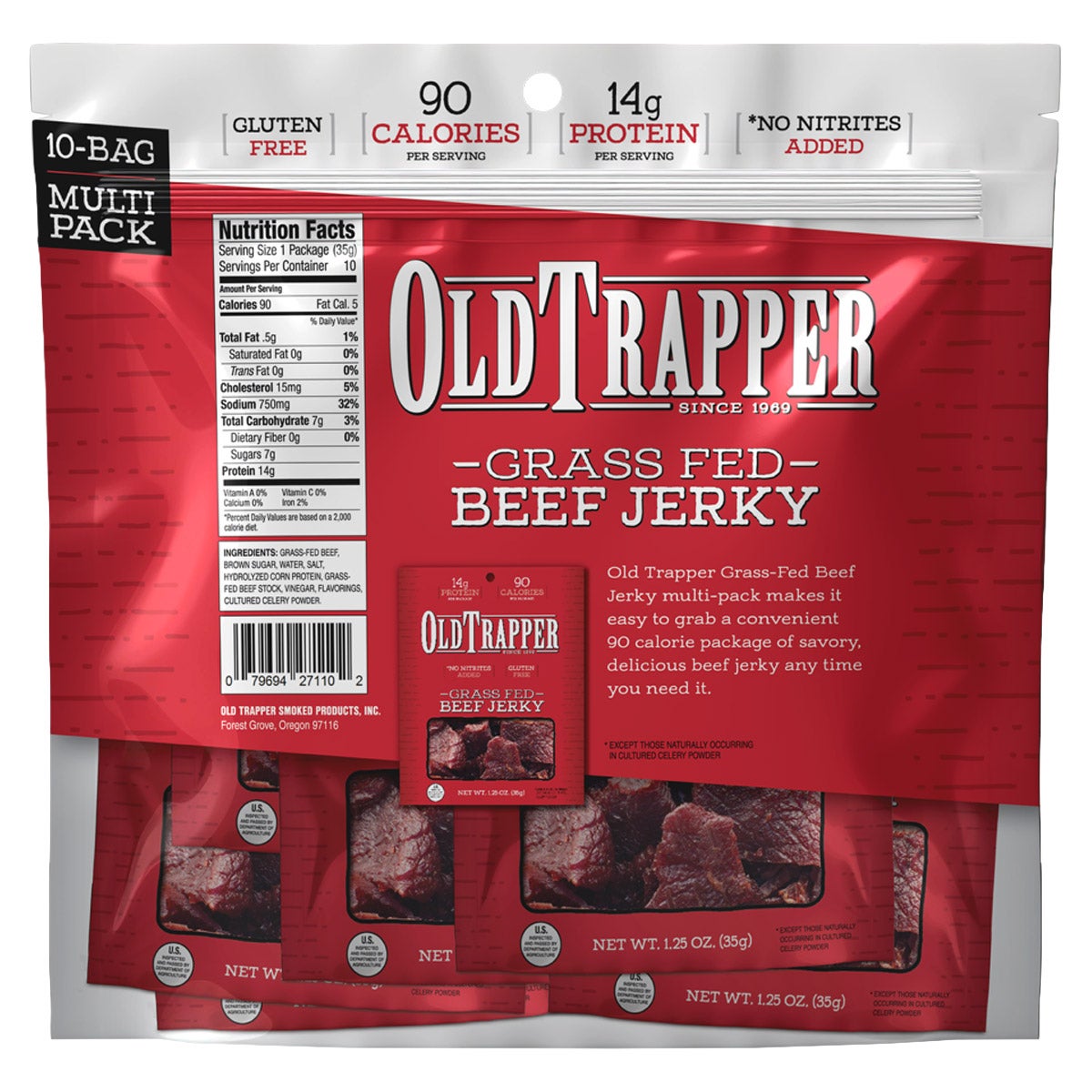 Old Trapper Grass-Fed Beef Jerky, 1.25 oz, 10-count