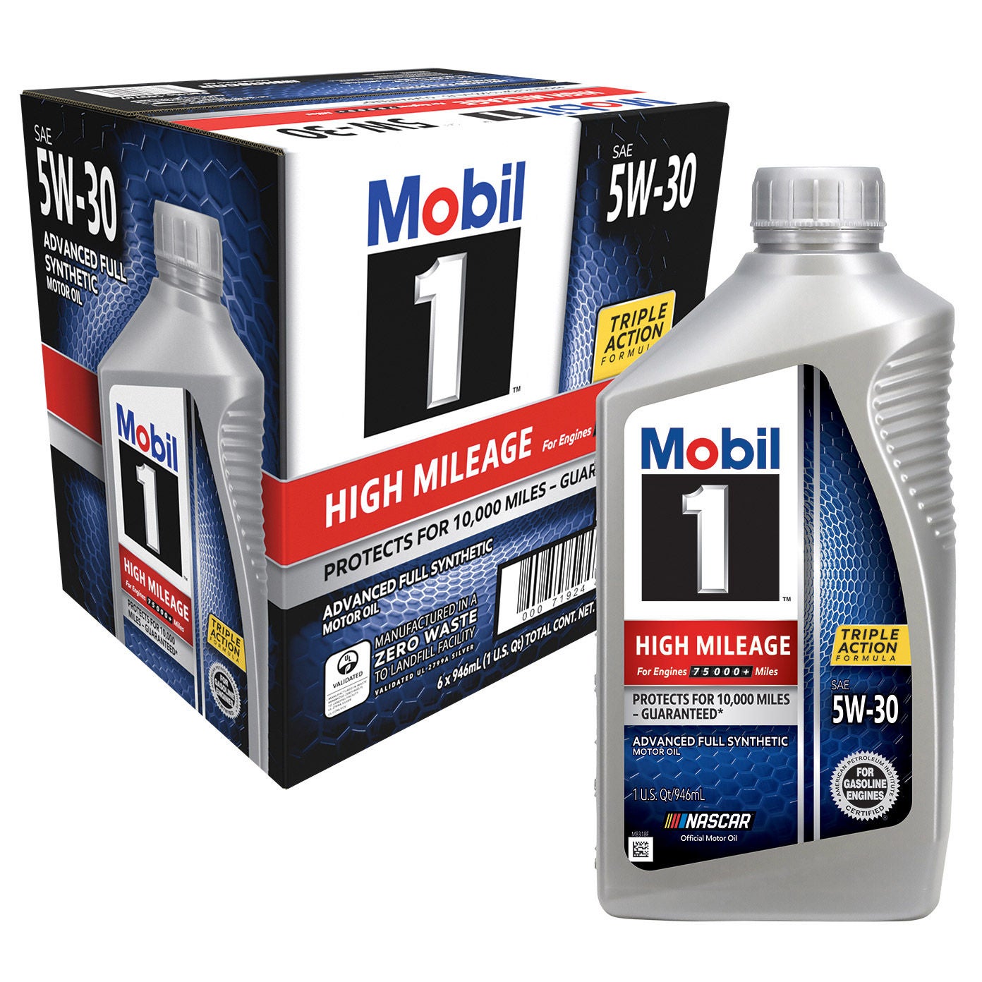 Mobil 1 High Mileage Full Synthetic Motor Oil 5W-30, 1-Quart/6-pack