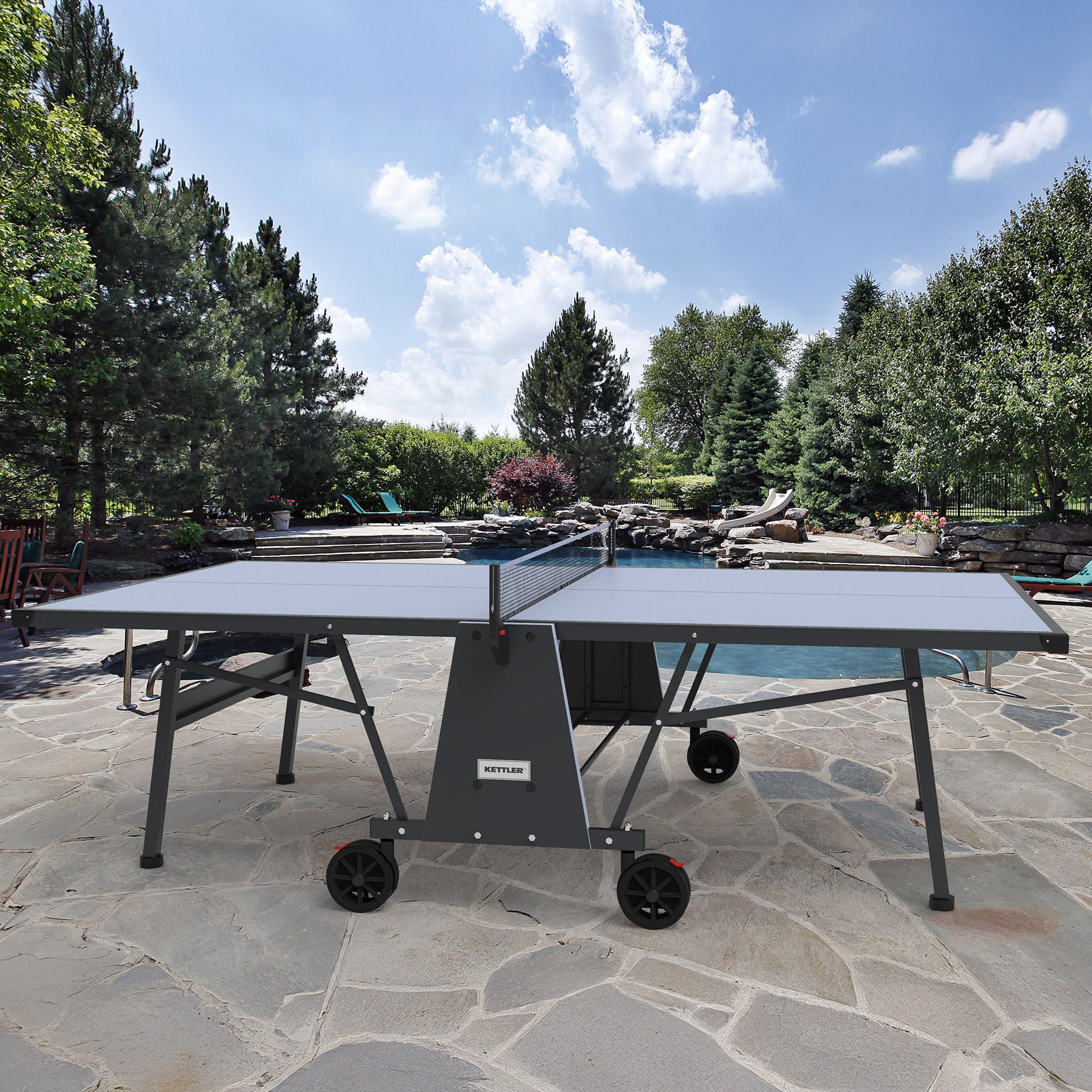 KETTLER Monaco Outdoor Table Tennis Table with Cover, Rackets and Balls