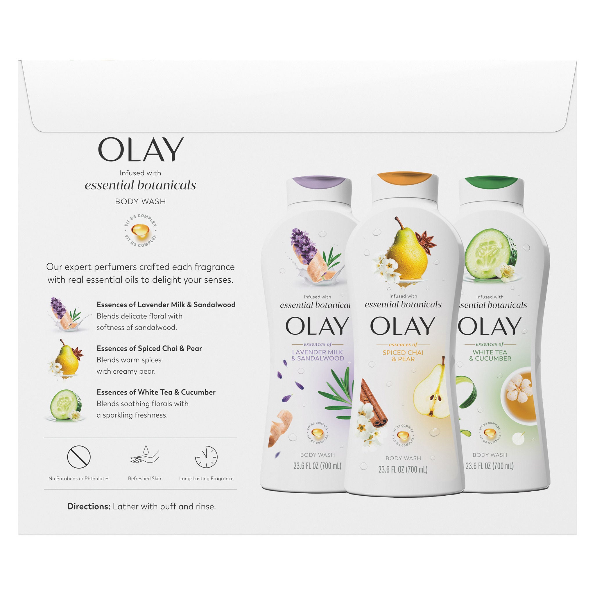 Olay Essential Botanical Body Wash, 23.6 fl oz, 3-pack