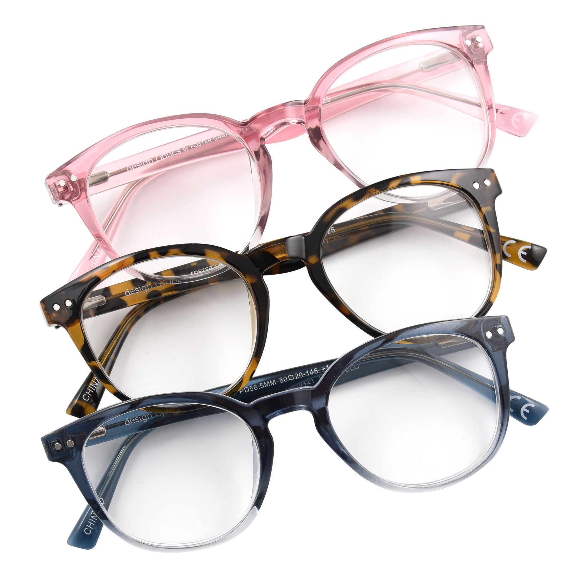 Design Optics by Foster Grant Clancy Round Plastic Reading Glasses, 3-pack