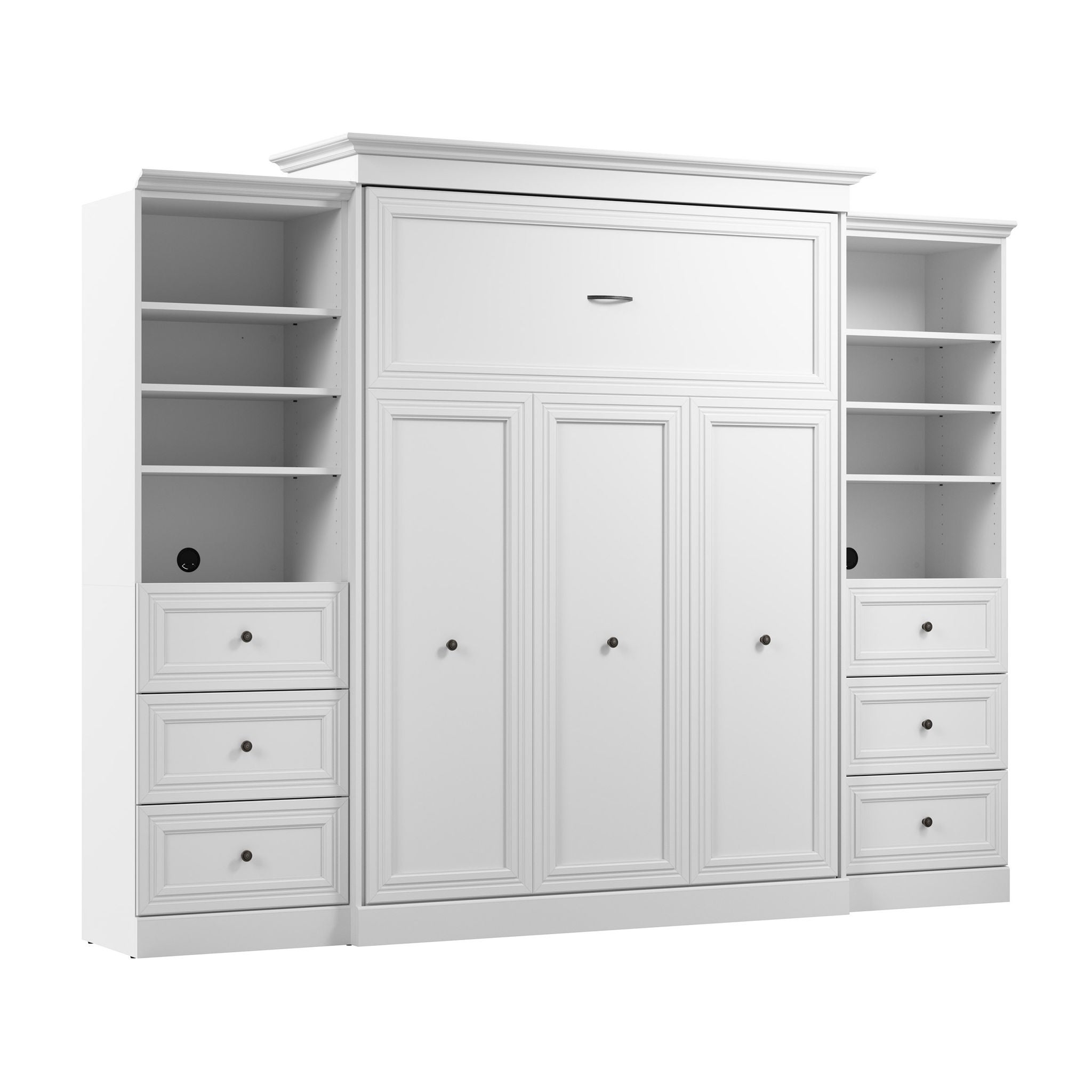 Bestar Audrea Queen Wall Bed in White with two 25" Storage Units with Drawers