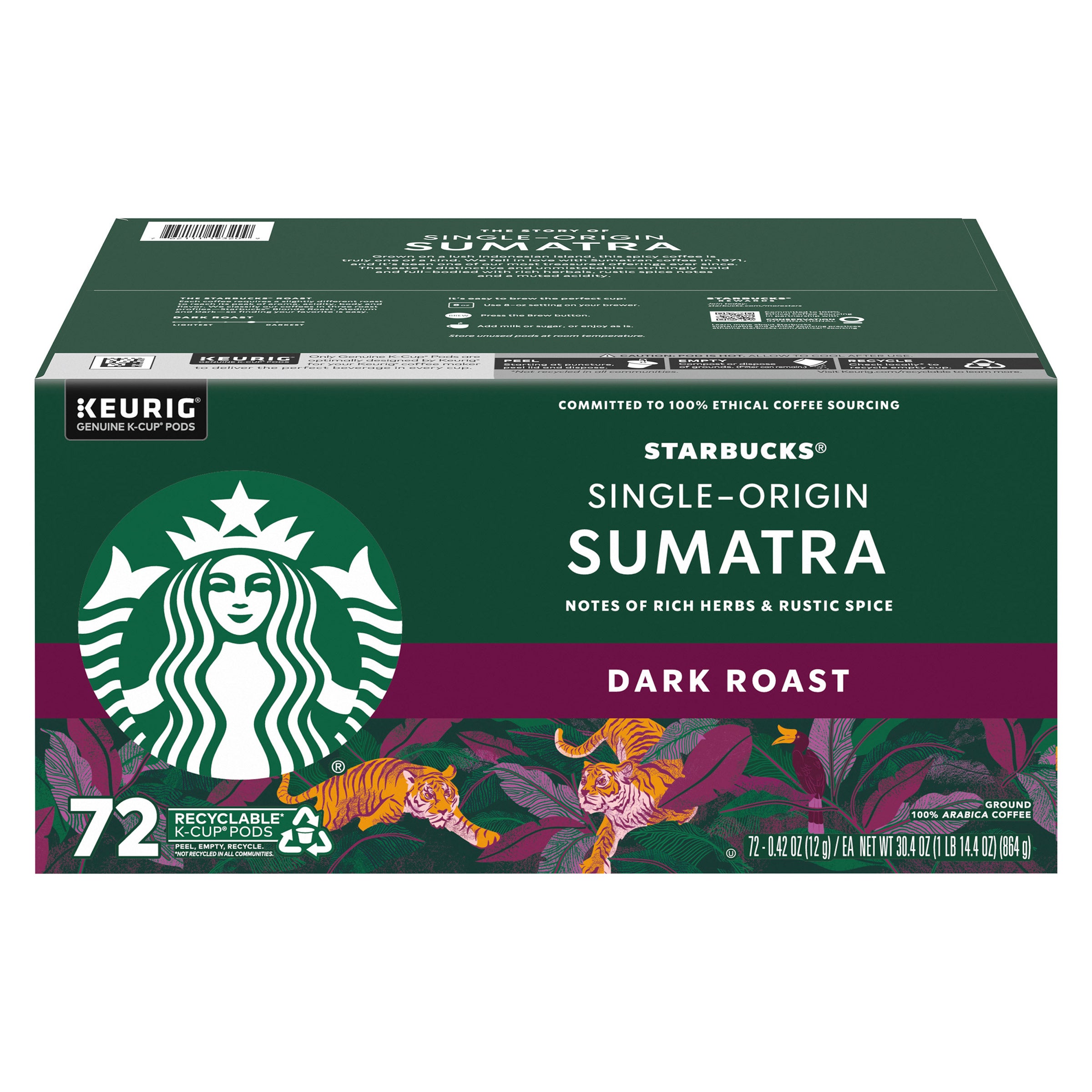 Starbucks Coffee Single Origin Sumatra Dark Roast K-Cup, 72-count