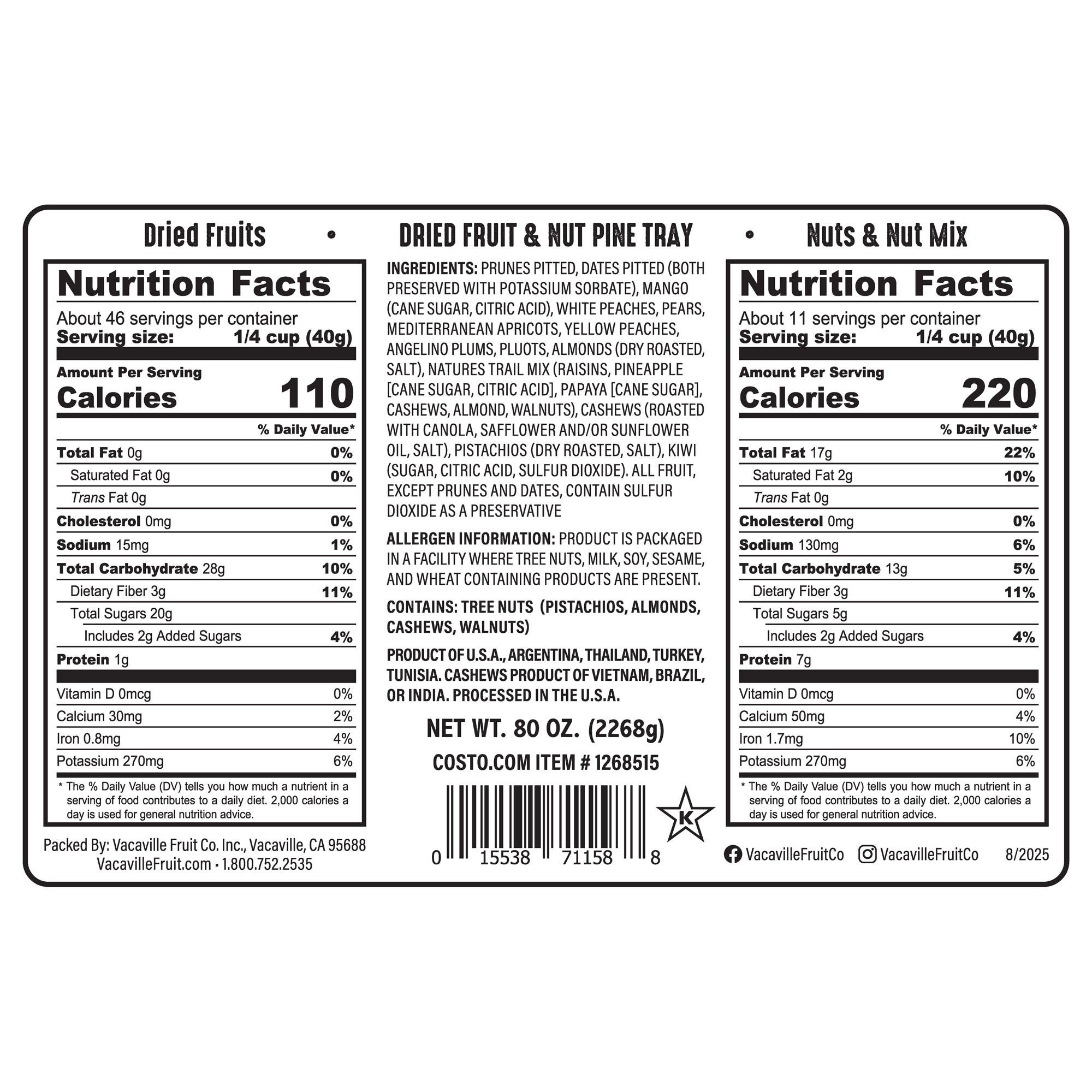 Vacaville Fruit Company, Dried Fruit & Nut Grand Pine Slatted Pine Tray, 80 oz.