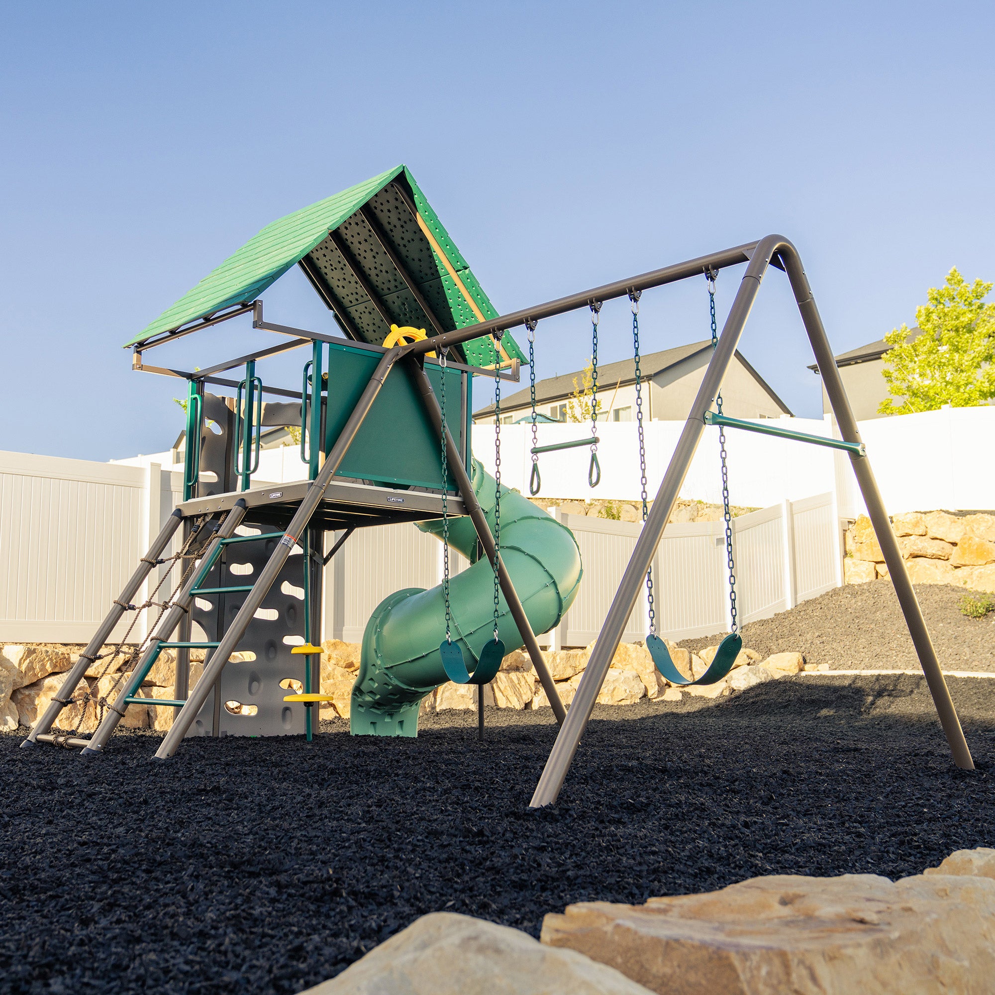 Lifetime Cascade Ridge Outdoor Swing Set with Tube Slide