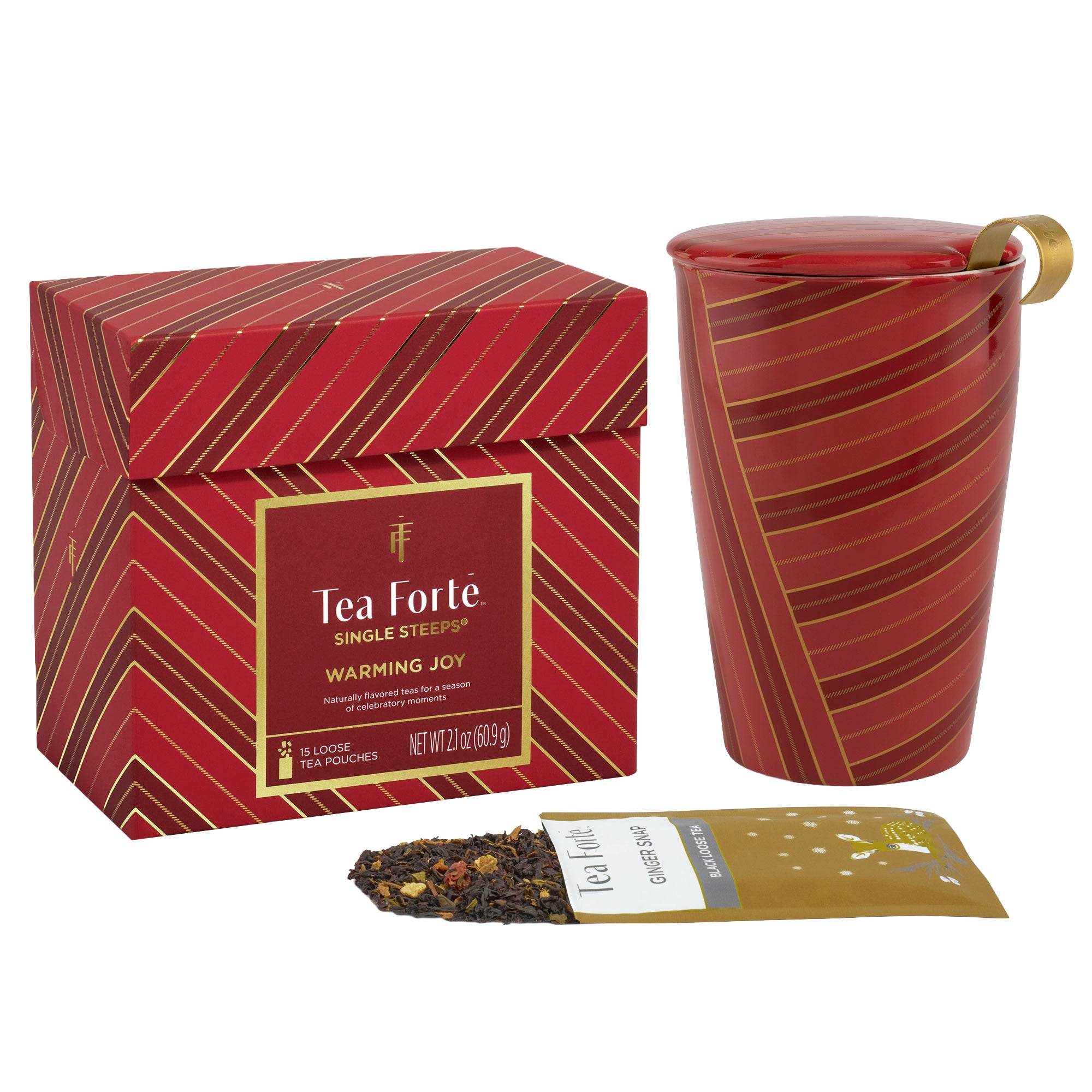 Tea Forté Warming Joy Loose Tea Set with 15 Loose Tea Pouches and Steeping Cup
