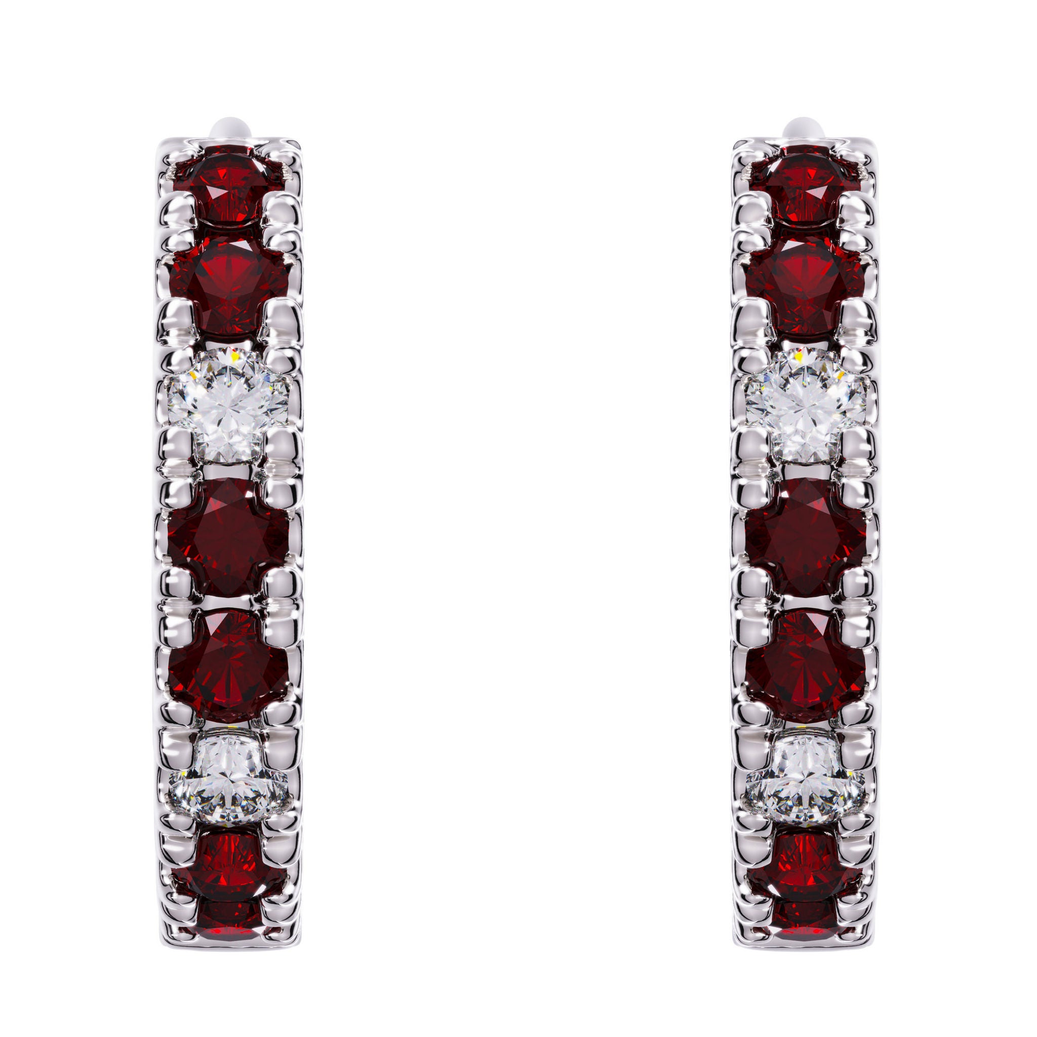 Ruby and Diamond 14kt White Gold Hoop Earrings