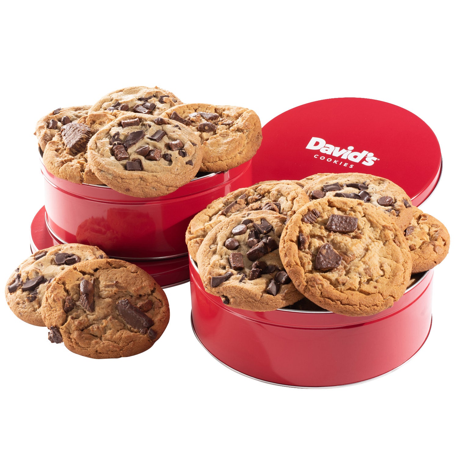 David's Cookies Decadent Triple Chocolate made with mini Hershey's Kisses and Reese's Peanut Butter Cup Cookies Tin – 2 Count